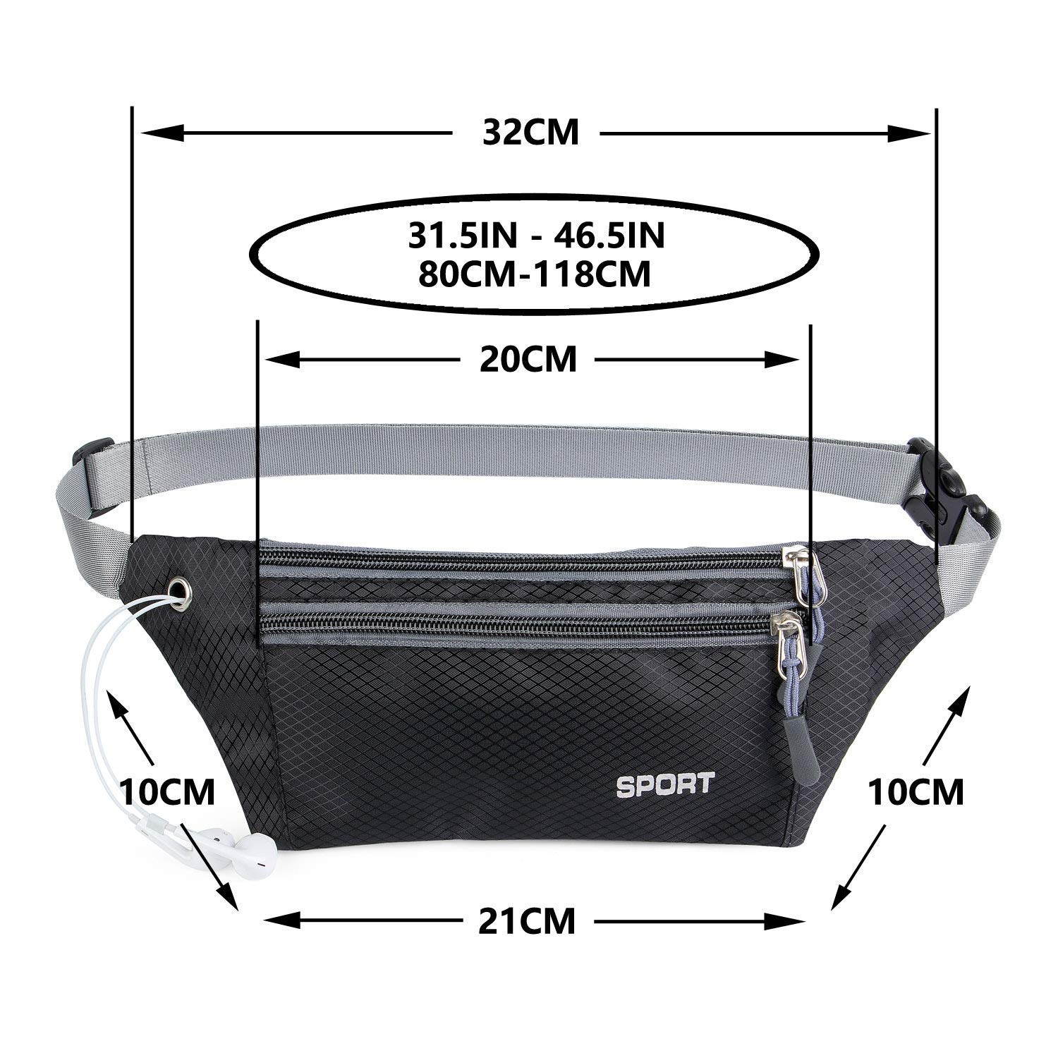 Marsupio Sportivo Impermeabile Running con Tasca Cintura per Portafoglio Chiavi Smartphone Jogging Trekking Bicicletta