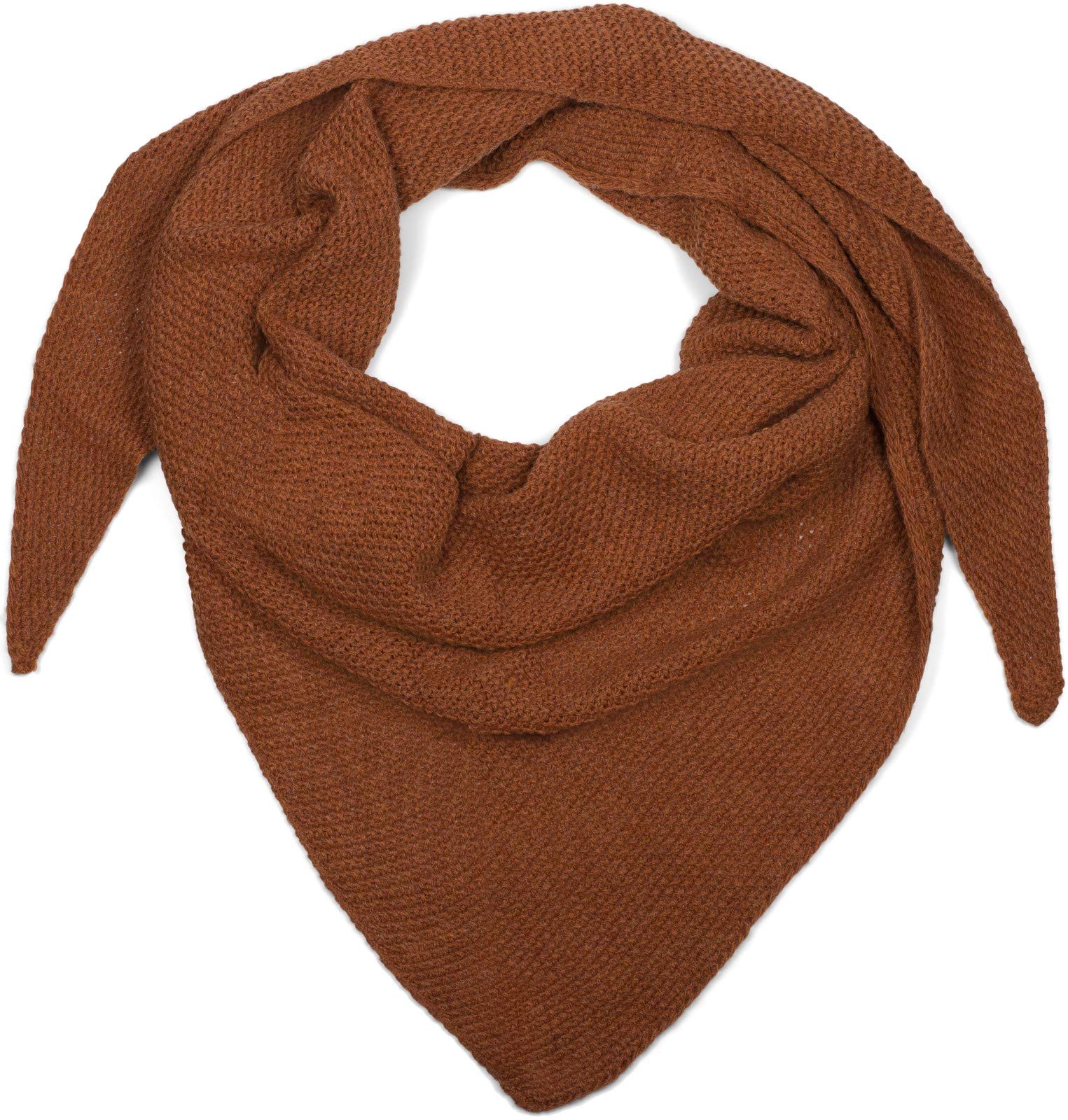 styleBREAKER Women XXL Knitted Triangle Scarf with Rice Grain Knitting Pattern in Cognac