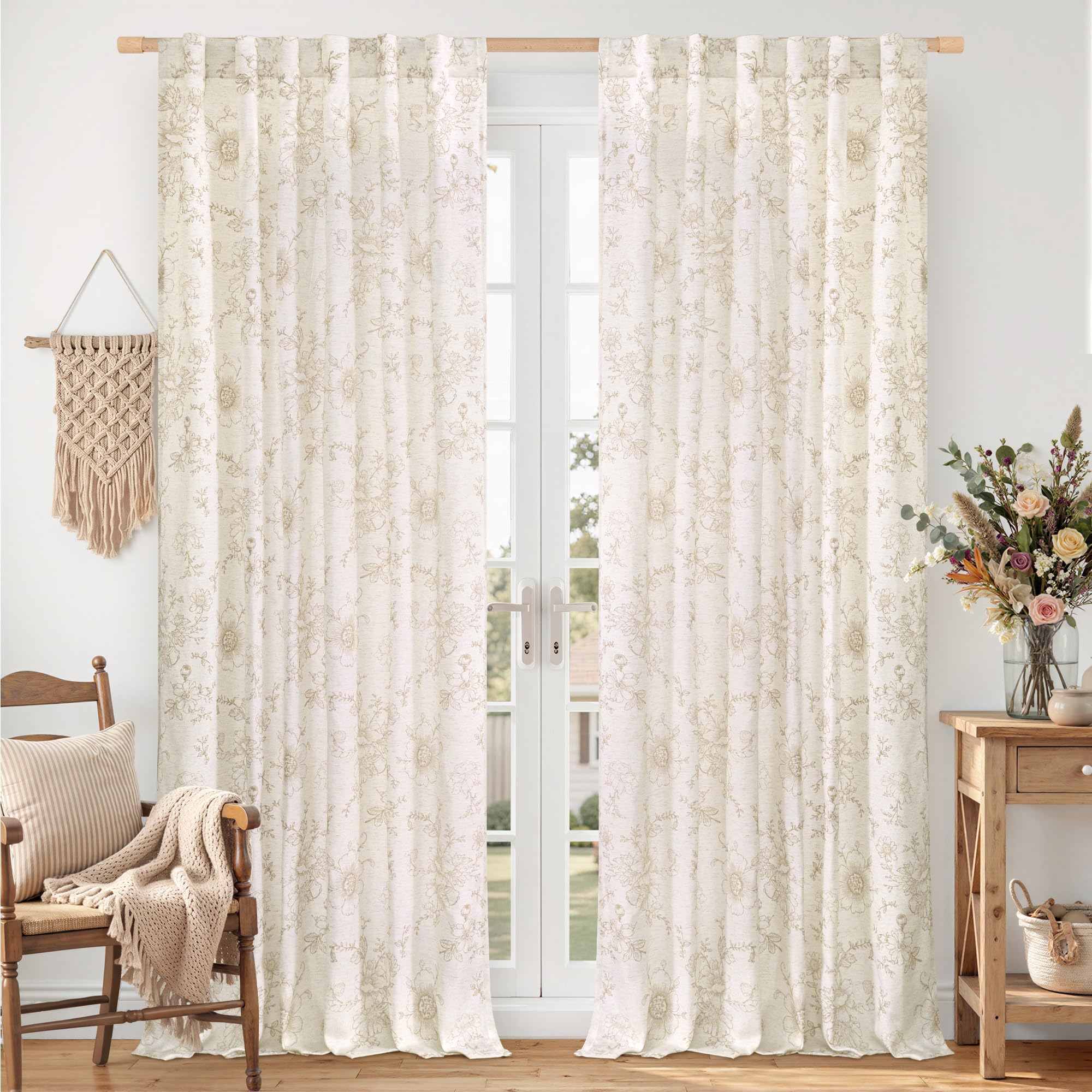Vintage Floral Linen Curtains - 84 Inch Panels -13