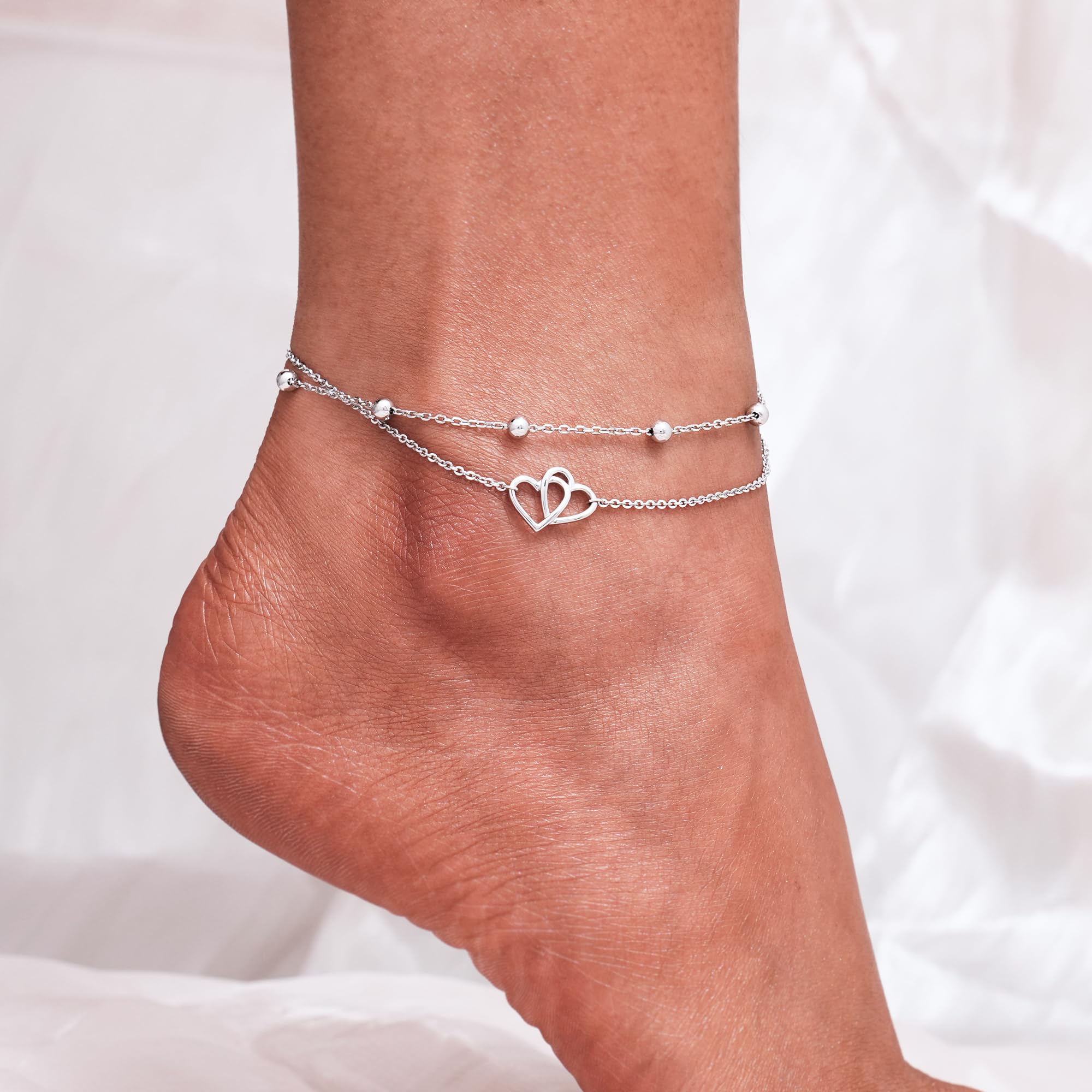 CHIC & ARTSY Womens Fußkettchen 925 Sterling Silber erstellt Opal geschichtet Fußkettchen Armband zierlich Perlen Kette Fußkettchen