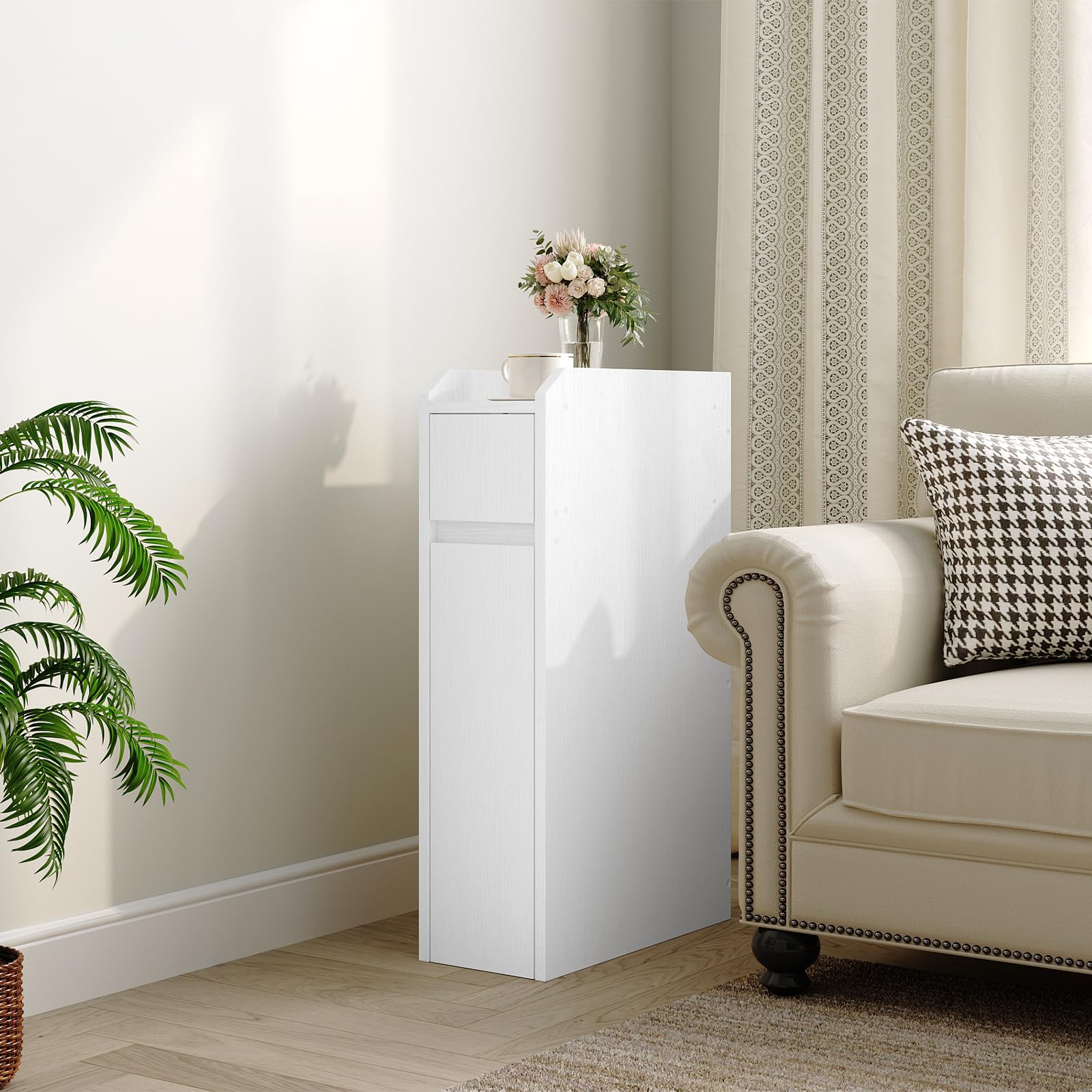 HOOBRO Armario para Baño Ultrafino, con 2 Cajones de Deslizamiento Suave y Dispositivo de Fijación, Mueble Estrecho de Almacenaje de Baño, para Lavadero, 18 x 40 x 70 cm, Blanco EWW11BC01