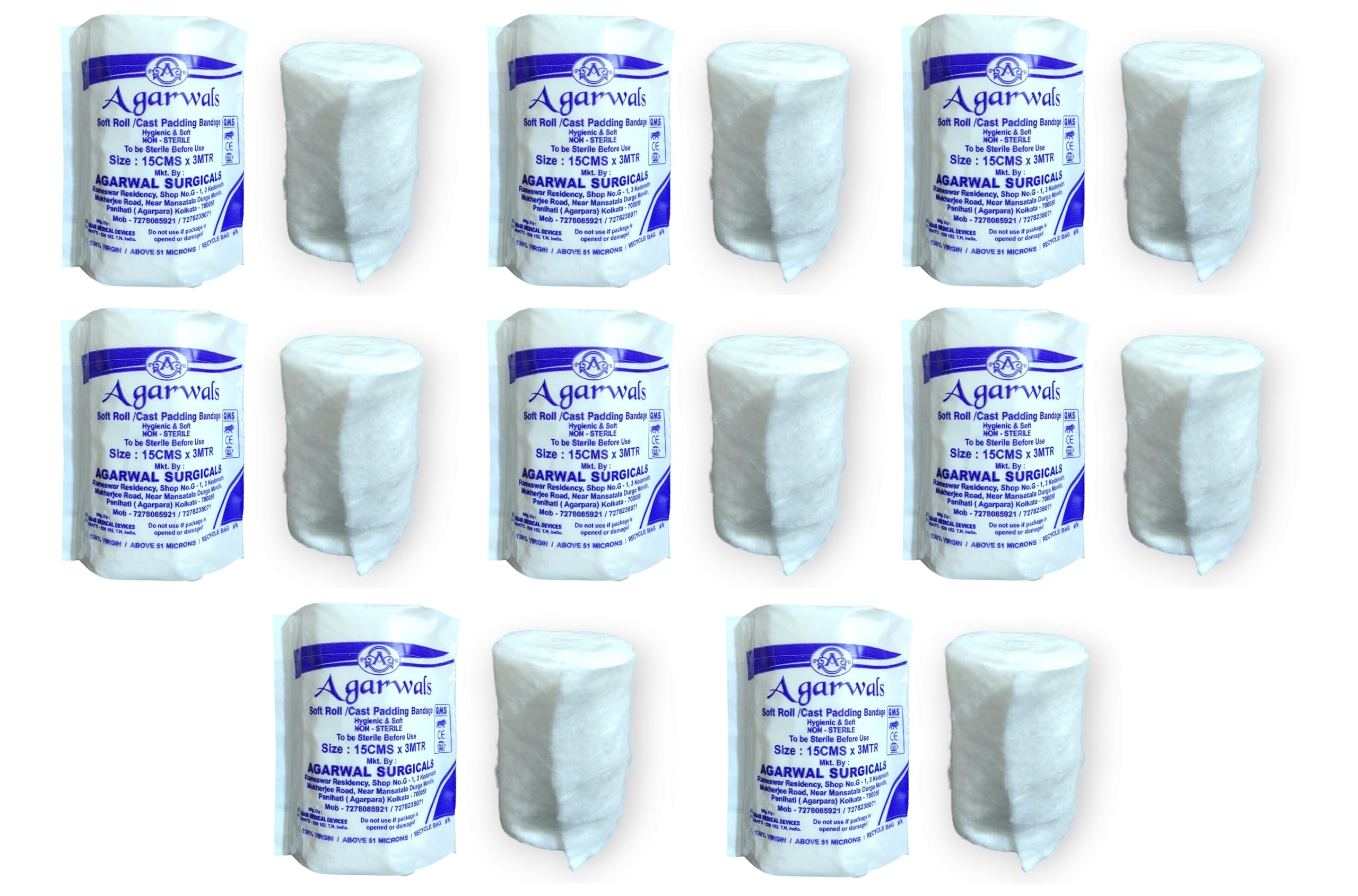 Soft Roll Orthopaedic Cast Padding Absorbent Cotton Bandage 15cm x 3mtr(Pack of 8)-image-44