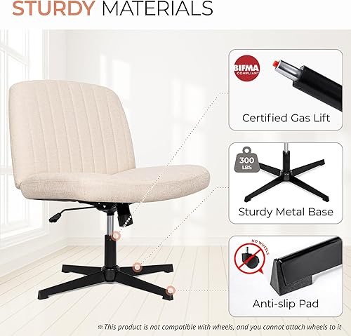 Miniatura 8 de Orange Factory Silla de escritorio de oficina con patas cruzadas, sin ruedas, tela acolchada, moderna, giratoria, altura ajustable, asiento ancho,