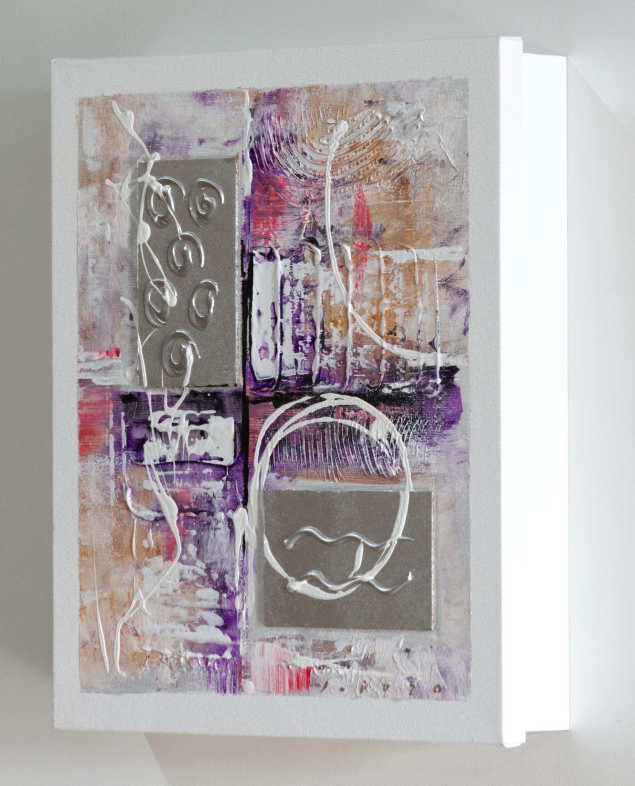 Cuadroexpres - Armario para Llaves para Pared, Pintado a Mano, Abstracto en Lila, con Relieve, 26x31x6 cm, 100% Original, En Blanco, con 12 Ganchos,con Tornillos y Tacos para la Pared. Firmado.