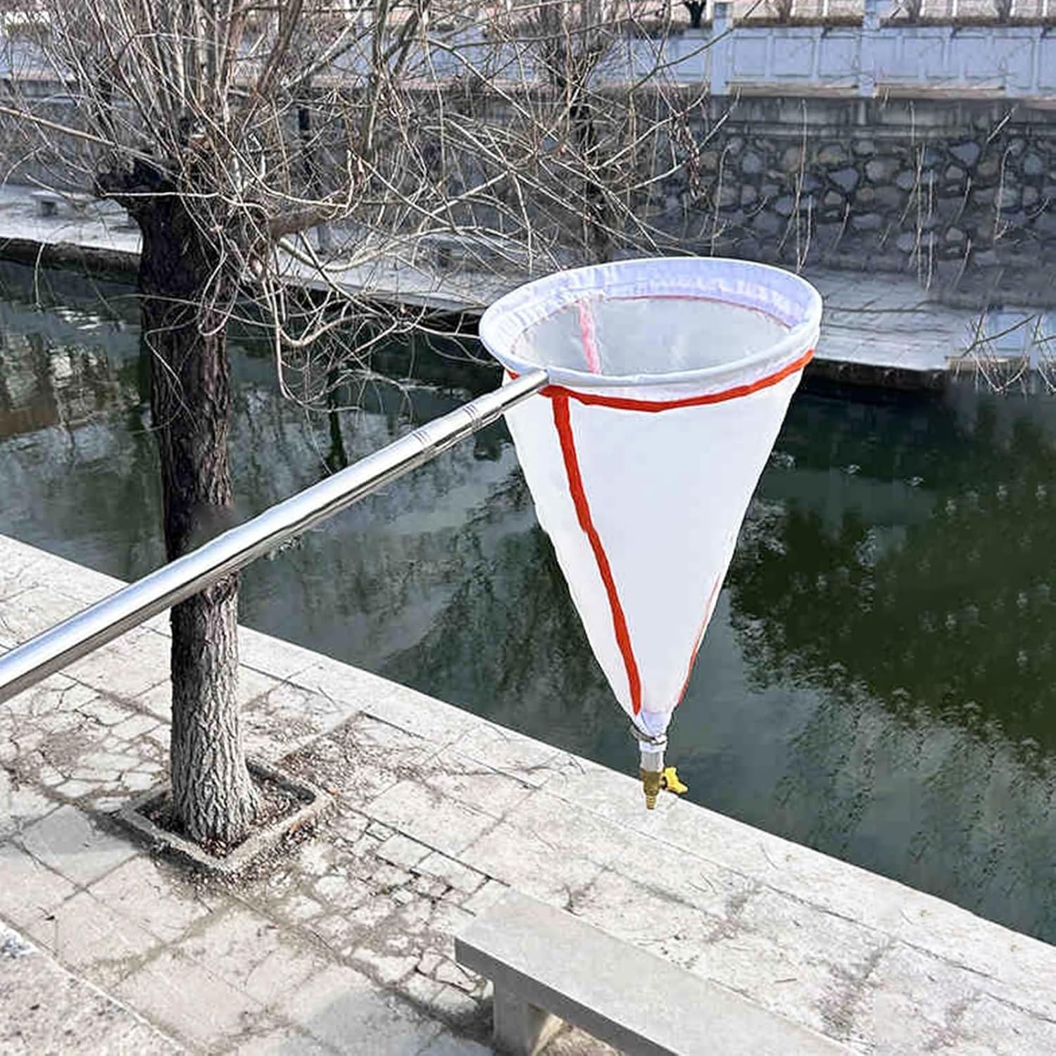 Plankton Collection Net 125/200 Échantillonneur d'organismes marins en maille avec perche télescopique pour la surveillance de l'environnement, matériau en nylon, mât de 3 m inclus