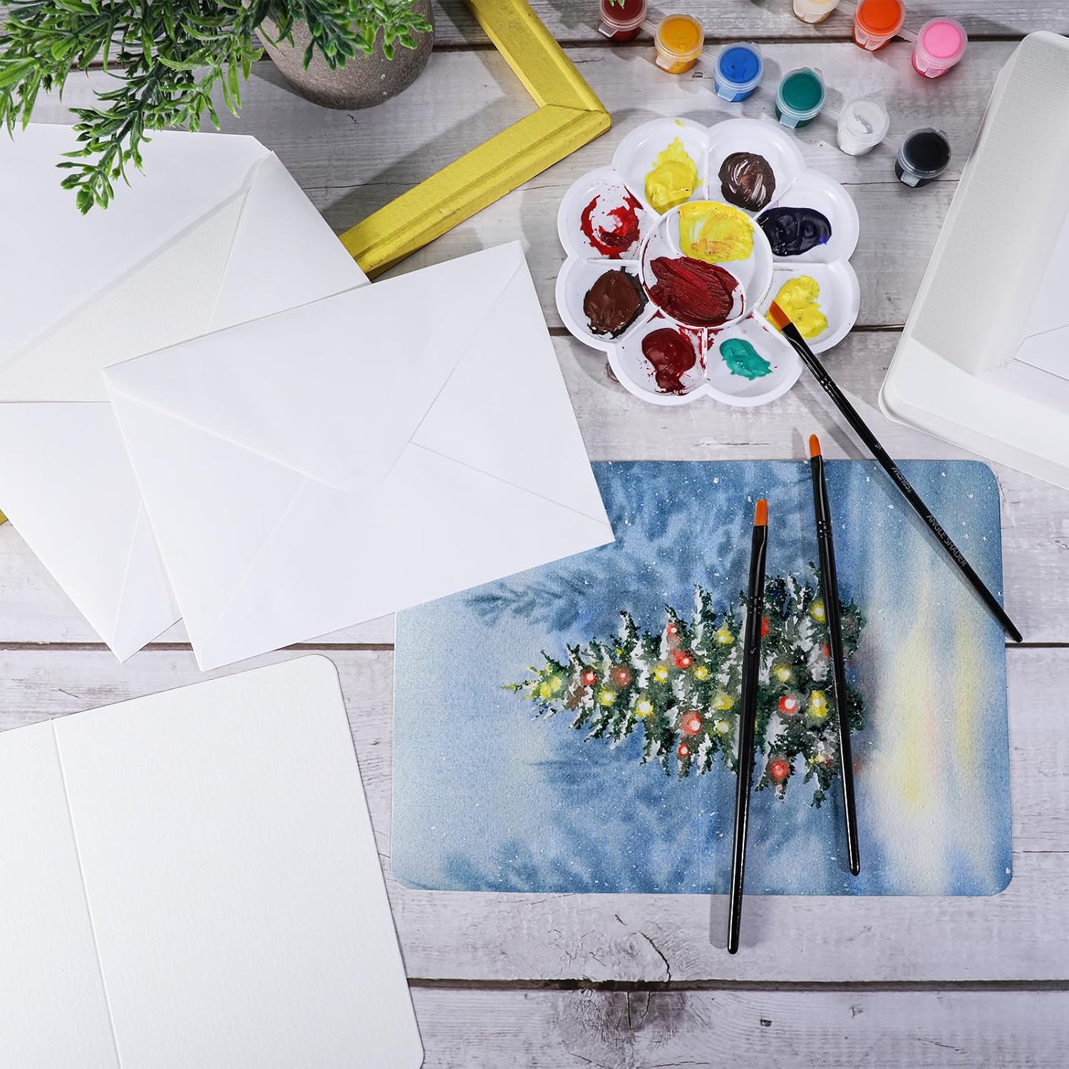 Sabary 100 Pcs Blank Pure Cotton Watercolor Paper Card with Envelopes 140lb/300 Gsm Textured Postcards for Art Painting Thank Note Invitation Birthday Wedding Crafts(5 x 7 Inch,Classic,White)