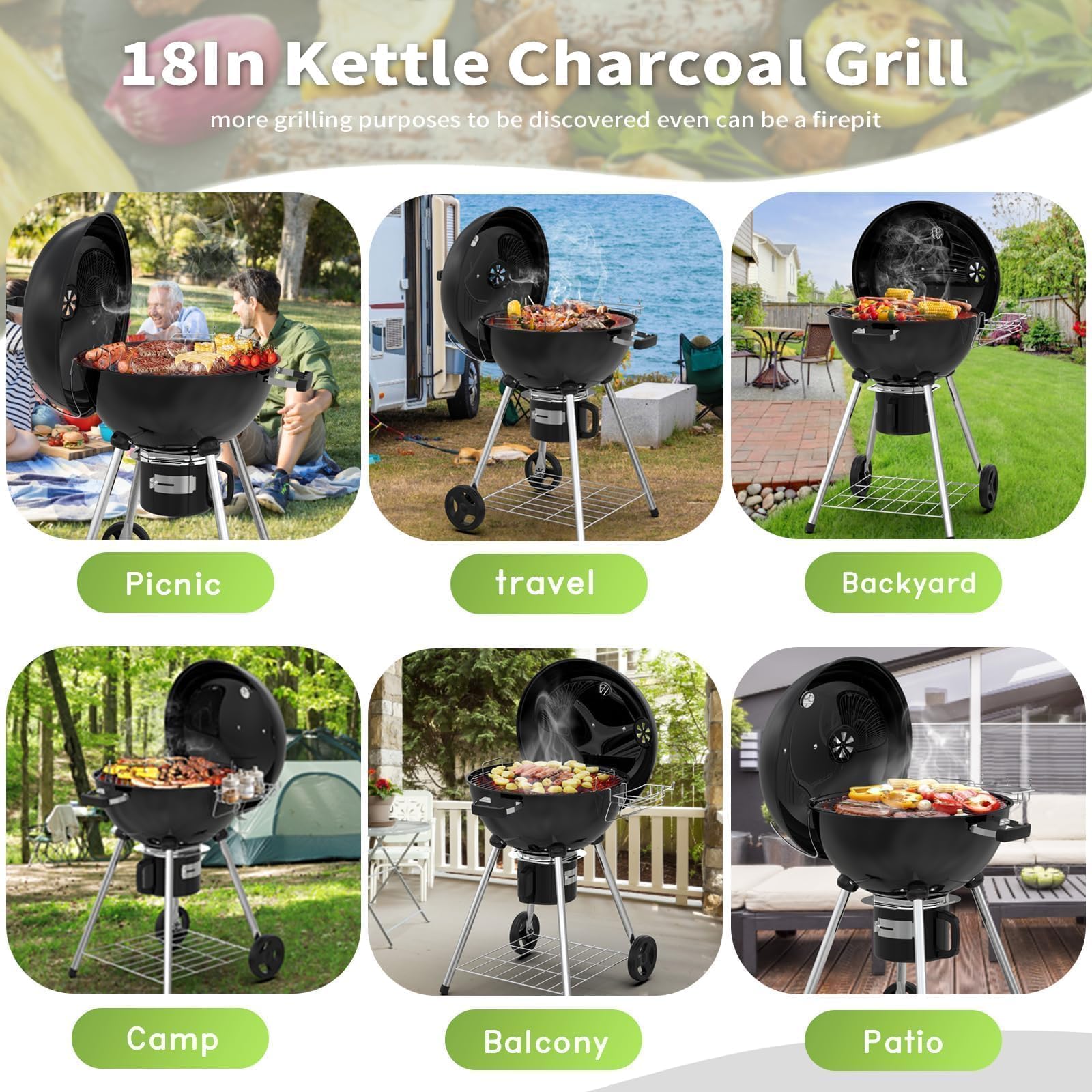 TEENO Holzkohlegrill mit Deckel, XXL Rundgrill, Aschekasten, Regulierbares Lüftungsloch, Kugelgrill, 83 cm x 71 cm x 105,5 cm – Ideal für Garten, Terrasse & Outdoor-Grillen