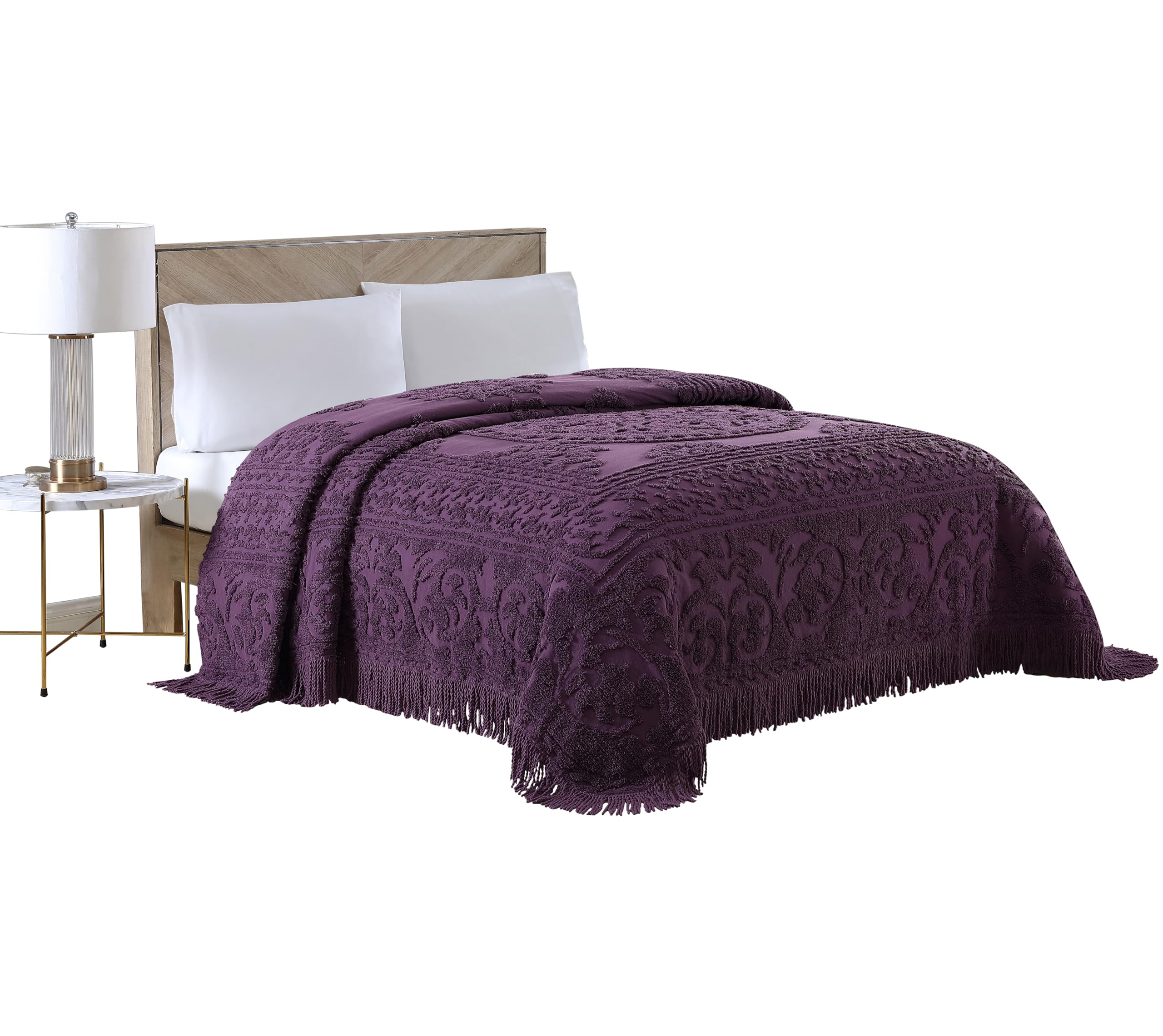 Beatrice Home Fashions Medallion Twin Cotton Chenille Bedspread, Eggplant