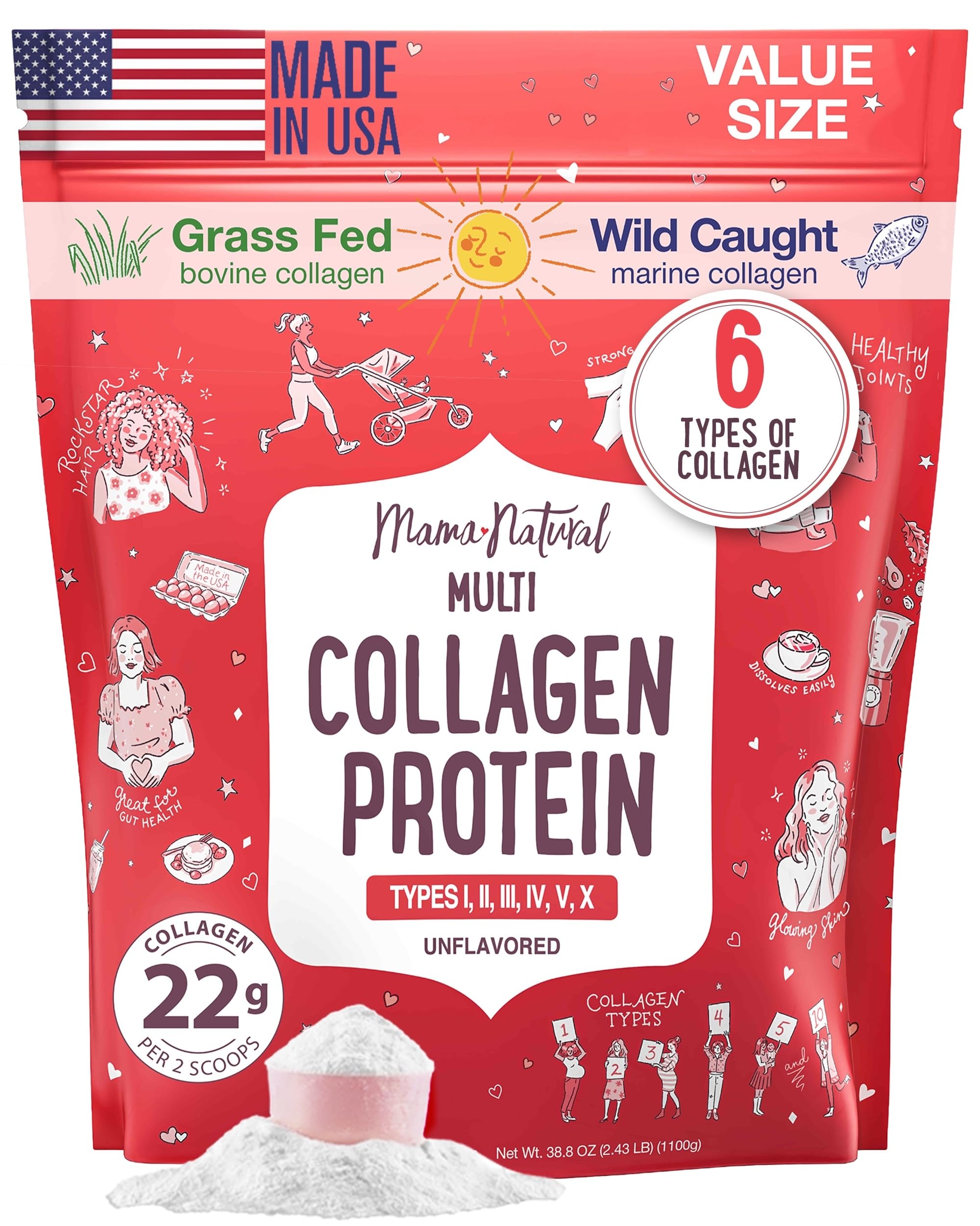 Sponsored Ad - Multi Collagen Protein Powder Value Pack (100 Servings) - Unflavored & Hydrolyzed with 6 Types (1, 2, 3, 4, 5 & 10) - Pure Collagen Peptides for Women - Grass Fed Beef, Wild Fish & USA Eggshell