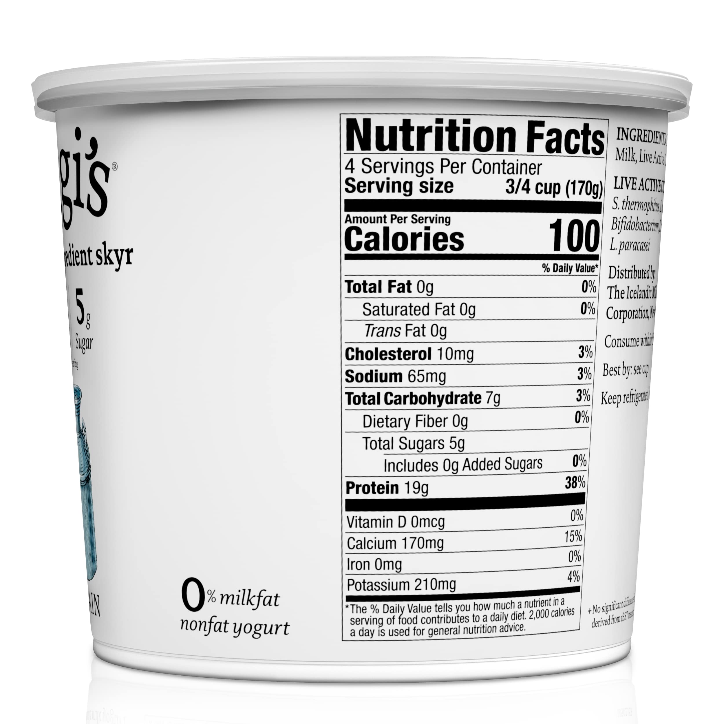 siggis Icelandic Strained Nonfat Yogurt Plain 24 oz Multiserving Container Thick Protein-Rich Yogurt Snack — view 9
