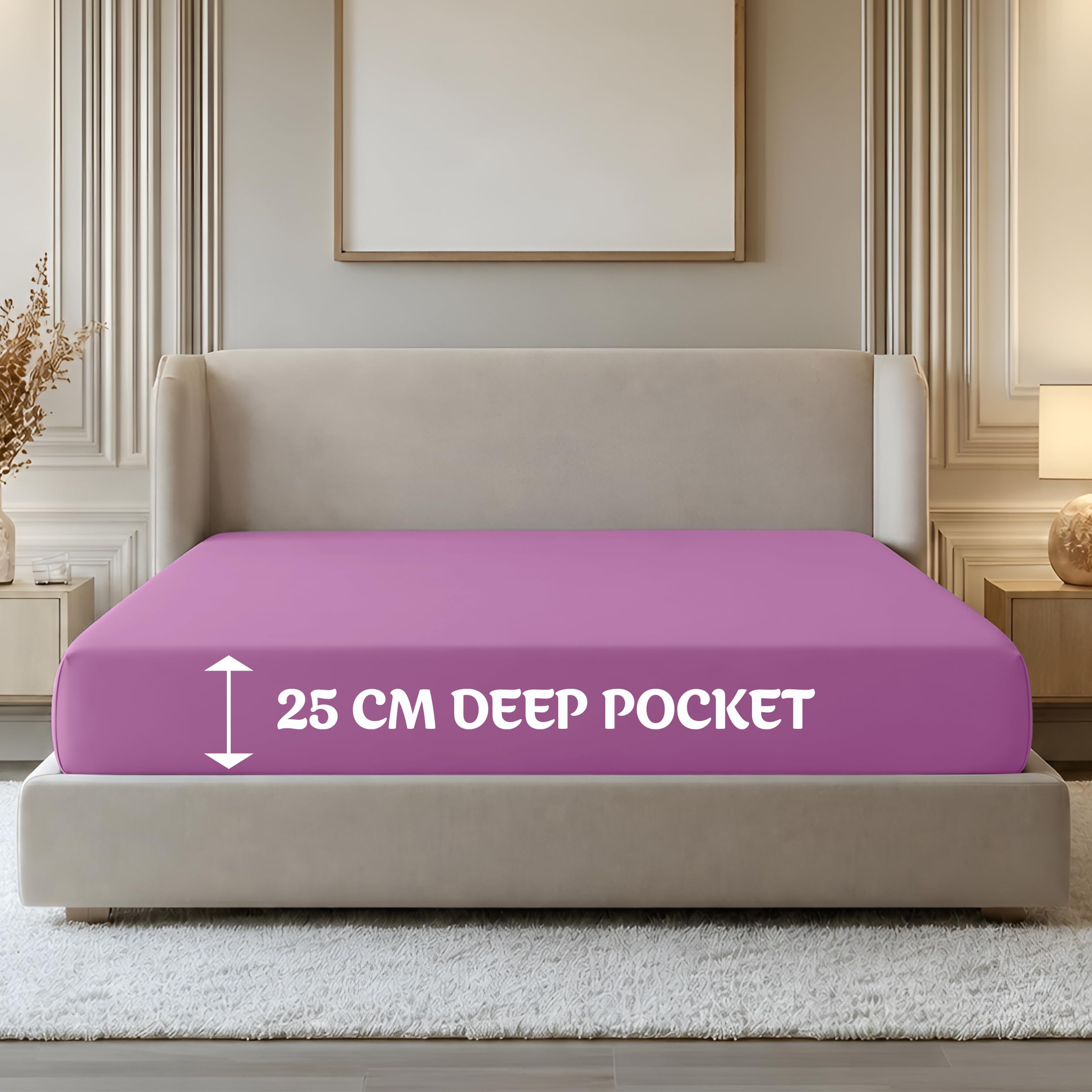 Oxford Homeware Purple Double Fitted Sheet -100% Brushed Microfibre 1800 Easy Care 25 Cm Deep Double Bed Sheets - Shrinkage And Fade Resistance