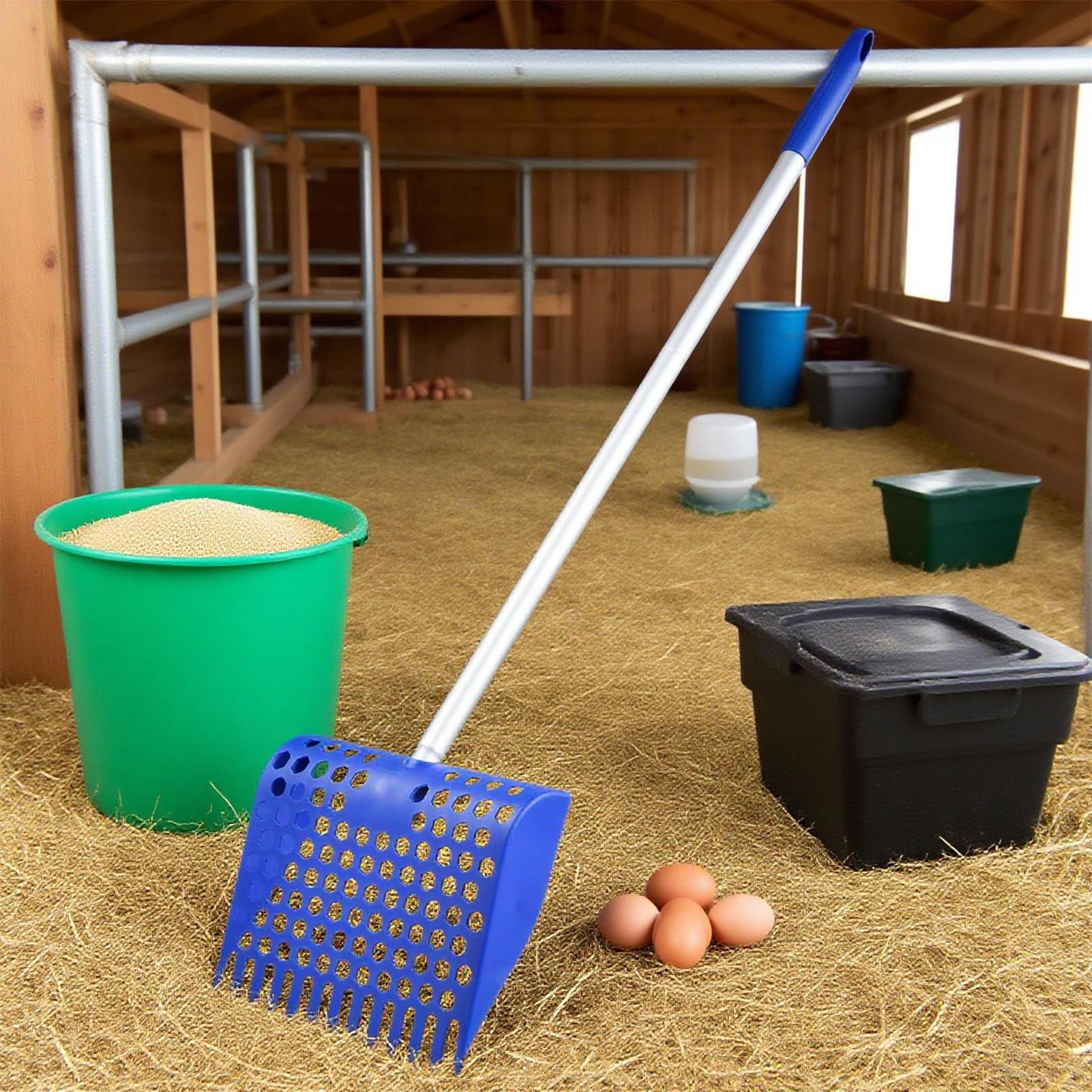 Generico Pollo Scooper E Rastrello - Palla Coop Pazzo per Sabbia | Pala di Lettiera Staccabile | Pala del Setaccio per Gatto con Manico Lungo Regolabile per La Pulizia del Cortile per per per Piccoli