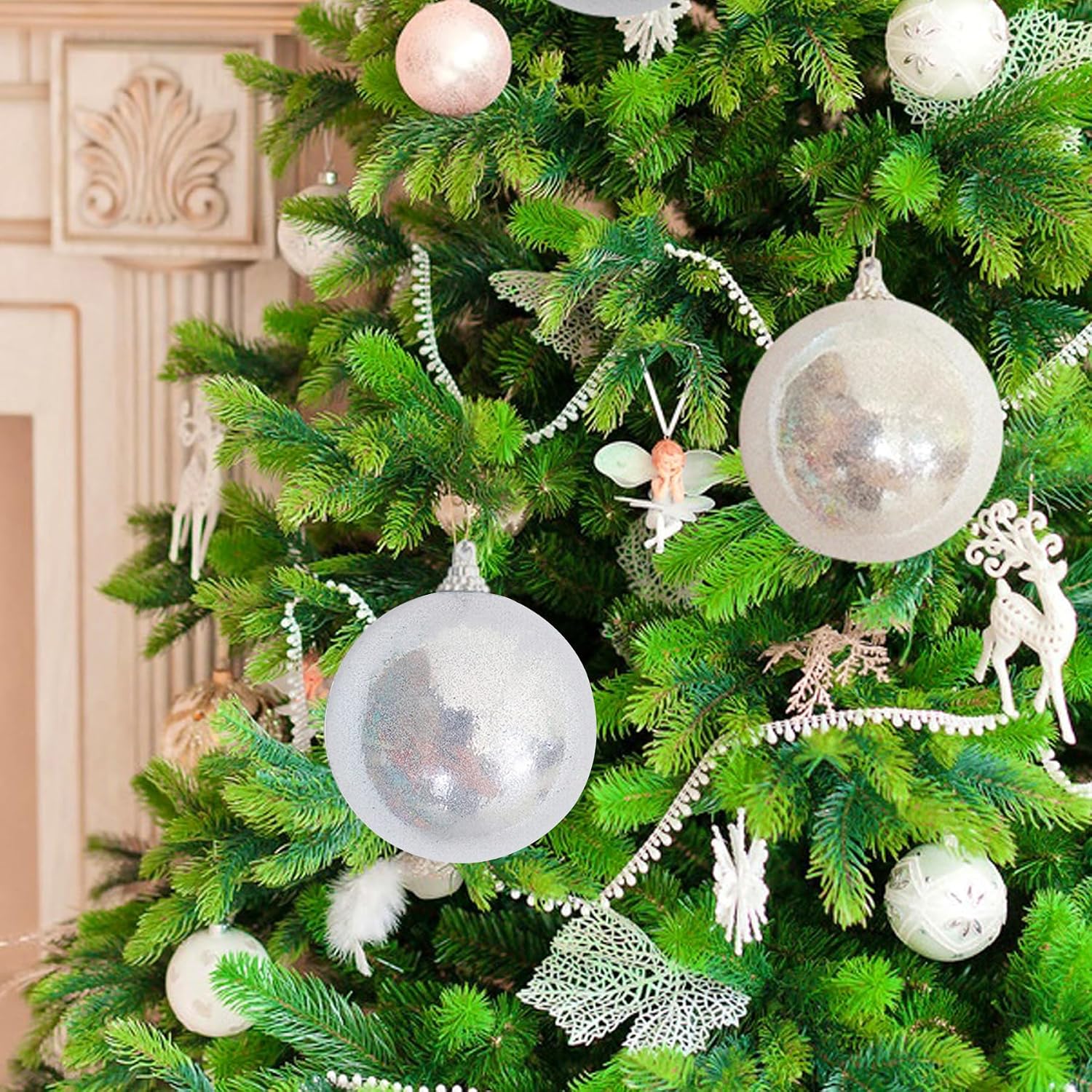 24Pcs Christmas Balls Ornaments -Shatterproof Christmas Ball for Xmas Tree Decorations Hanging,Wedding Party Holiday Decorations Colorful Silver Glitter Ball 2.36in x 24 Pack