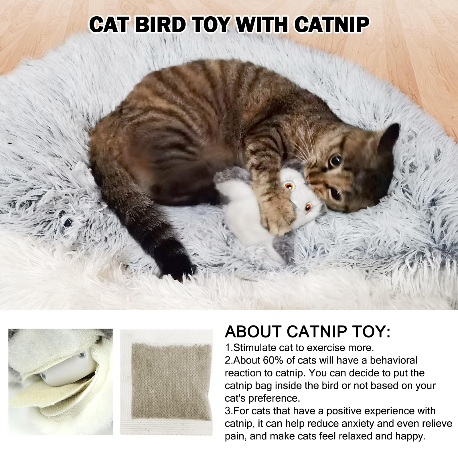 Nepfaivy Cat Toys Flapping Bird, Interactive Catnip Toys for Cats Realistic Plush Simulation Chirping Bird Cat Toy - Image 3