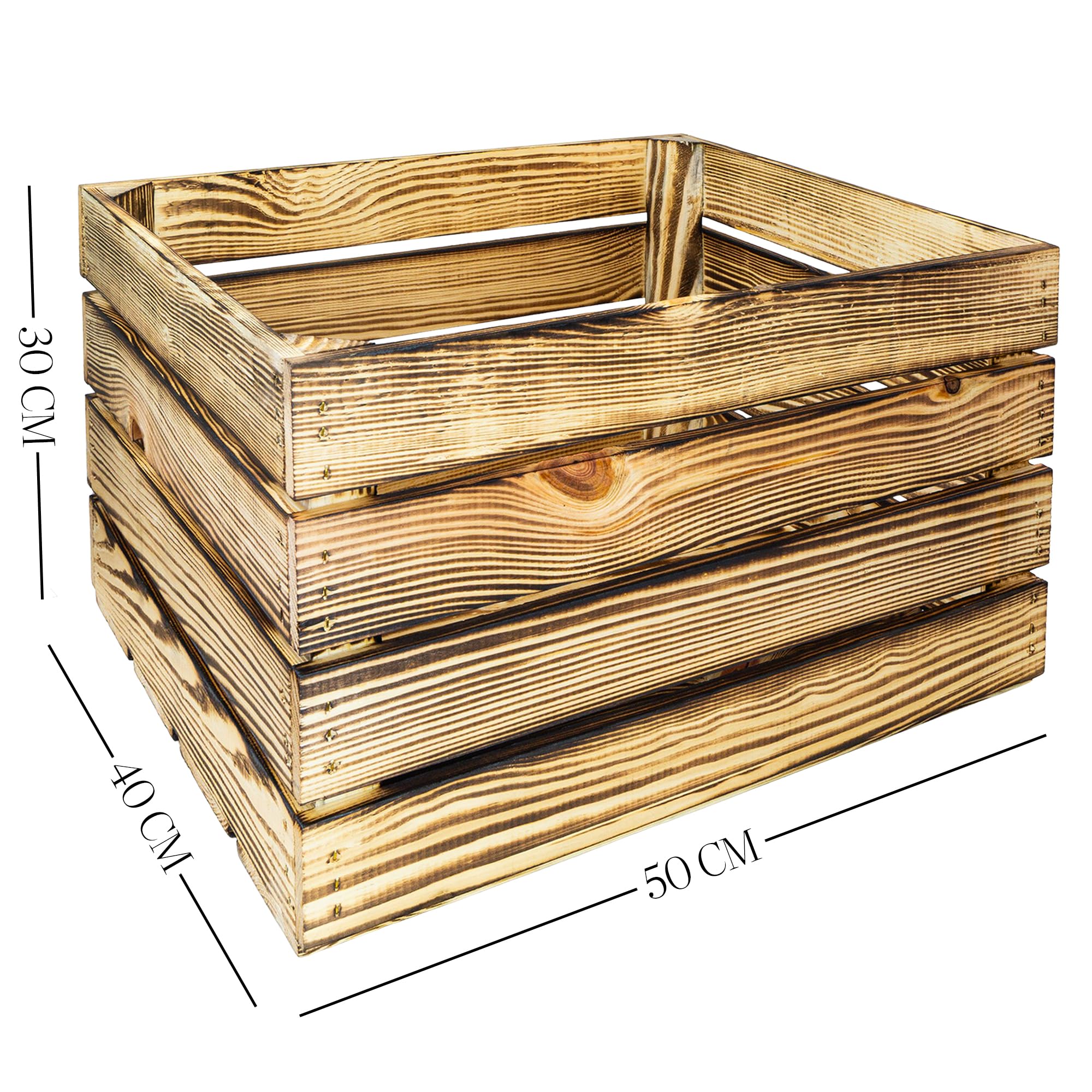 Kistenkolli Altes Land Geflammte Holzkisten Regalkisten, Massivholz Natur, mit Mittelbrett, 50x40x30cm, Obstkisten Weinkisten für Aufbewahrung Schuhregal (3, OHNE)