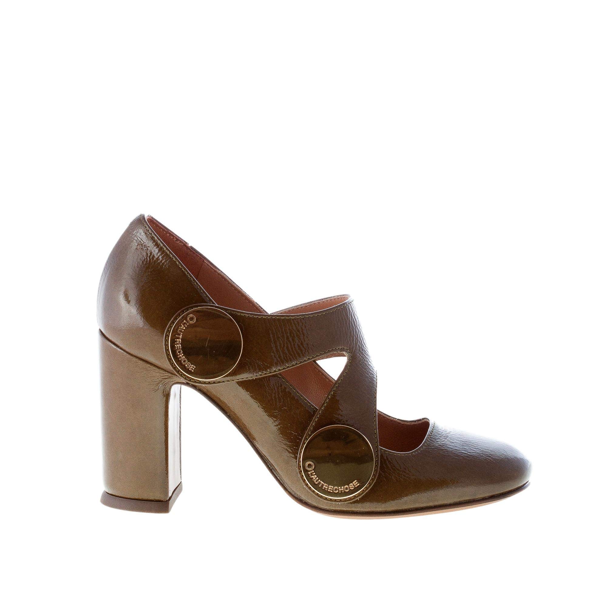 L'Autre Chose Women Shoes Thyme Green Patent Leather Court Shoes Golden Buttons