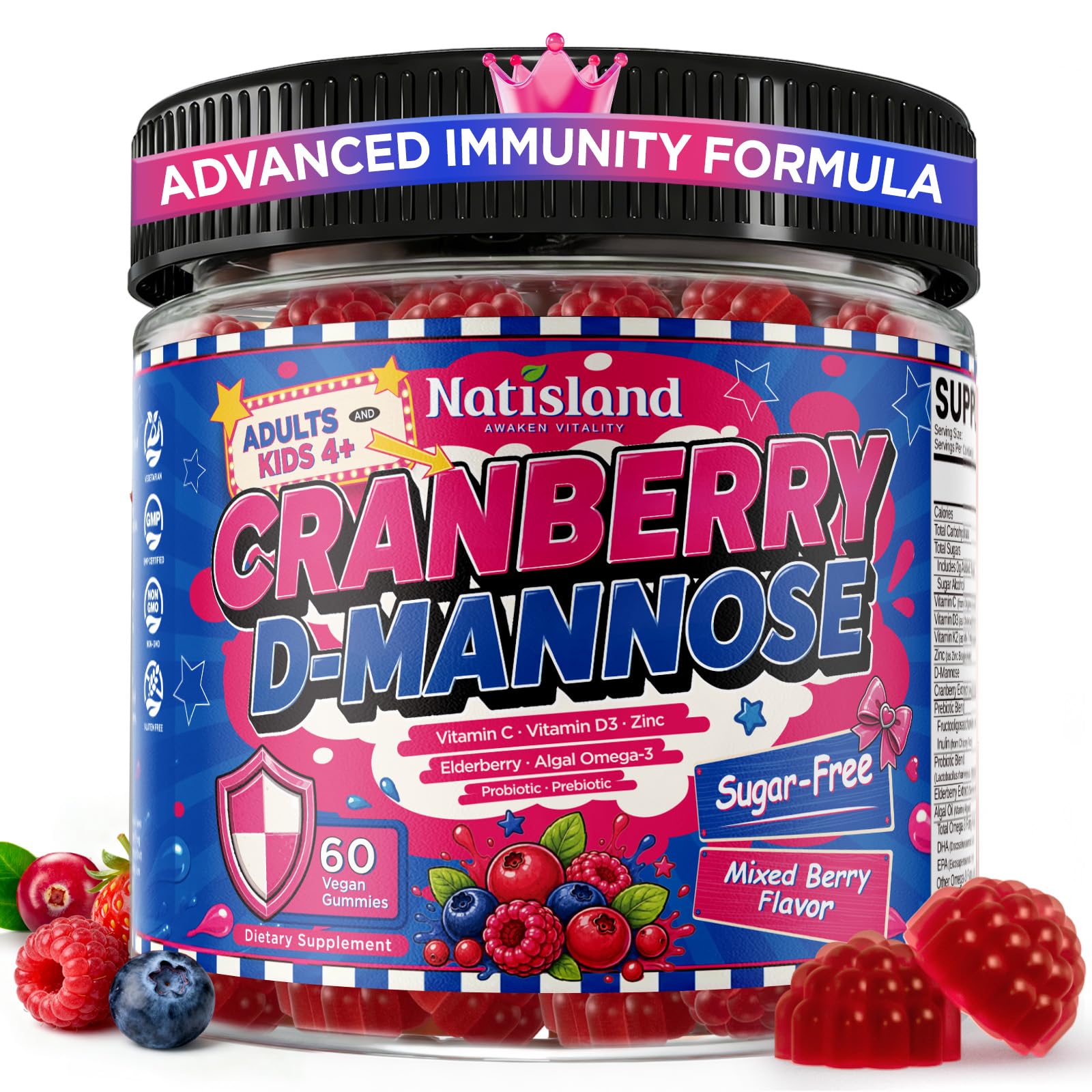 Cranberry D-Mannose for Kids 4+ & Adults, Urinary Tract Support, 60 Gummies