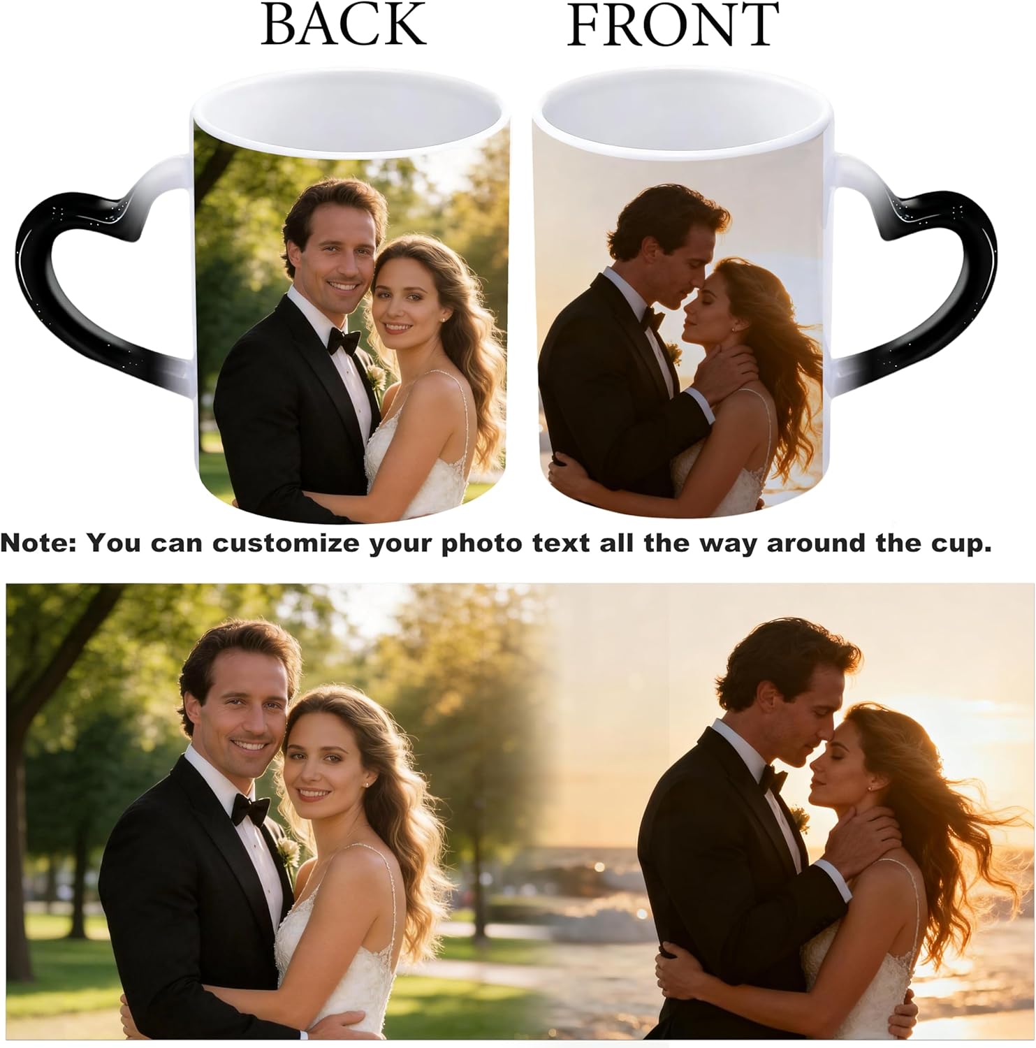 Personalized custom coffee mug photo 11OZ custom heat color mug magic mug can customize photos text personalized photo Valentine's Day, creative gift for women, (Two photos) - Image 2