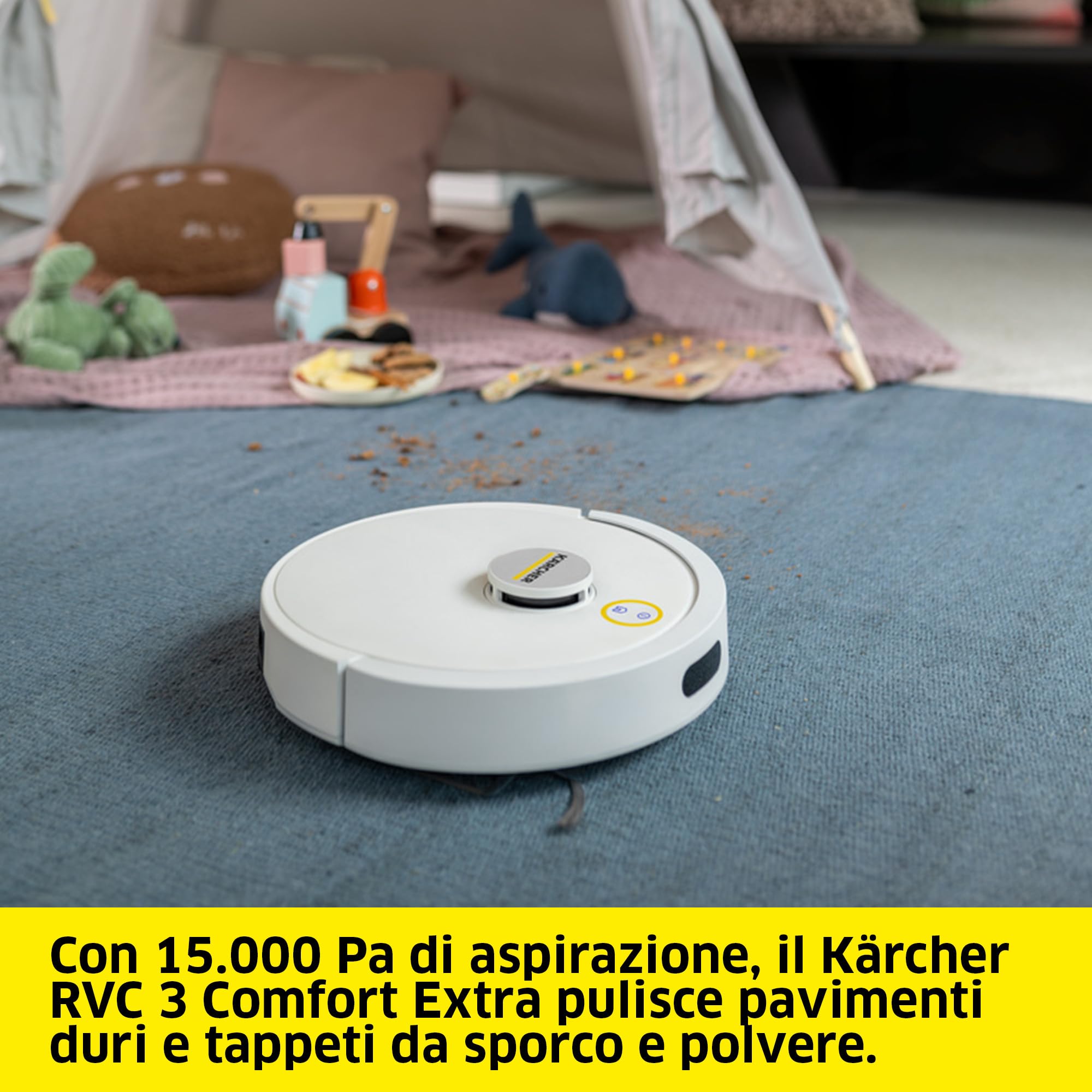 KÄRCHER robot aspirapolvere e lavapavimenti RVC 3 Comfort Extra, 15.000 Pa, fino a 130 min di autonomia, controllo tramite app, mappatura, navigazione laser, sensori anti-caduta, svuotamento sporco - 2