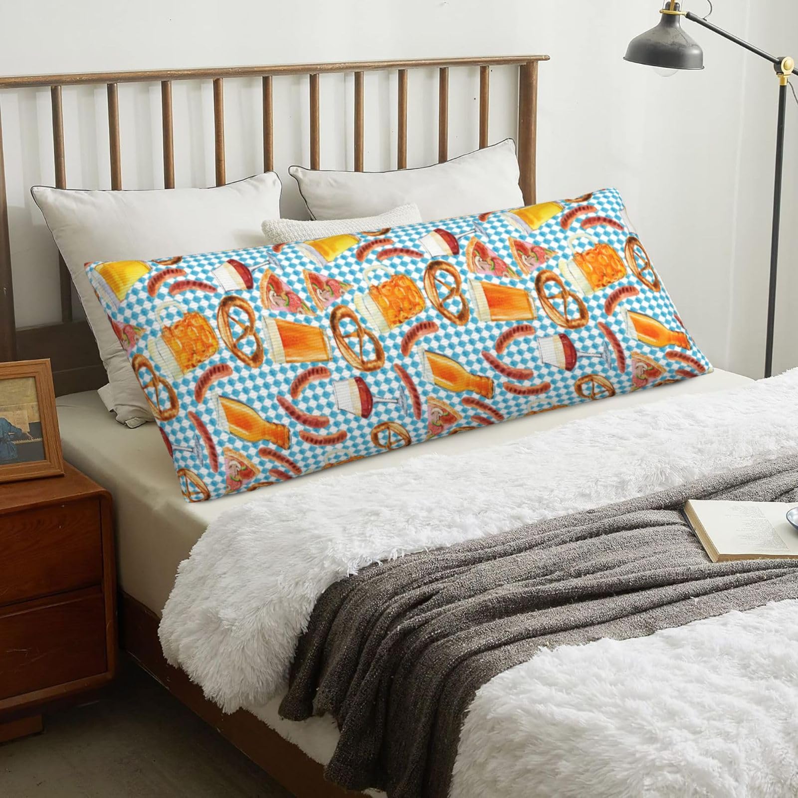 Sausage Bread Pizza Pattern, Body Pillow Cover with Zipper,Long Body Pillowcase 20 x 60 in