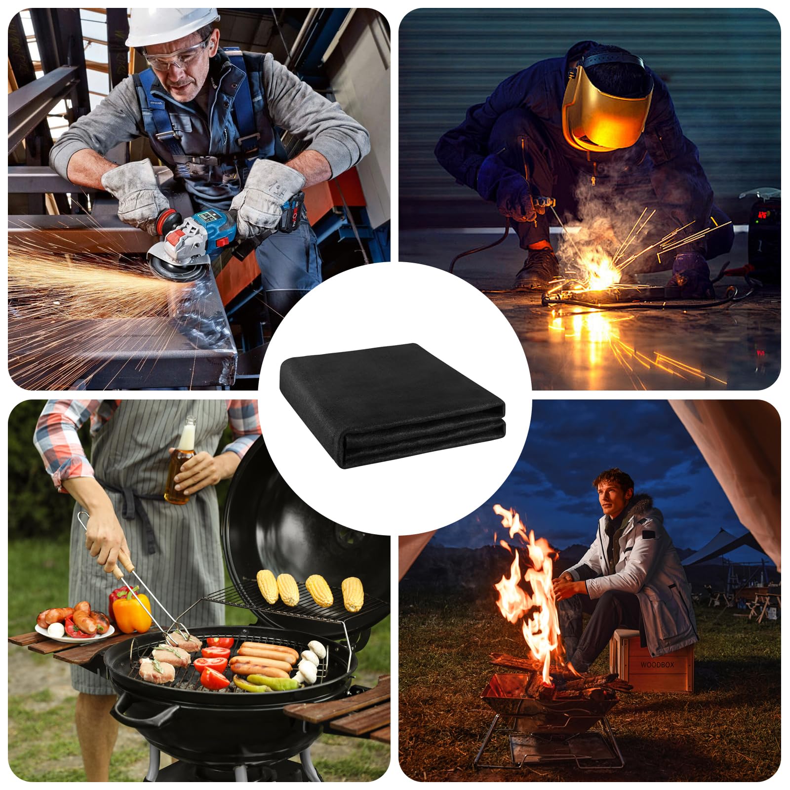 Base ignífuga de 100 x 100 cm, 3 mm de grosor, fieltro de carbono, resistente al calor hasta 982 °C, esterilla ignífuga para barbacoa, soldadura, brasero, chimenea, césped, camping