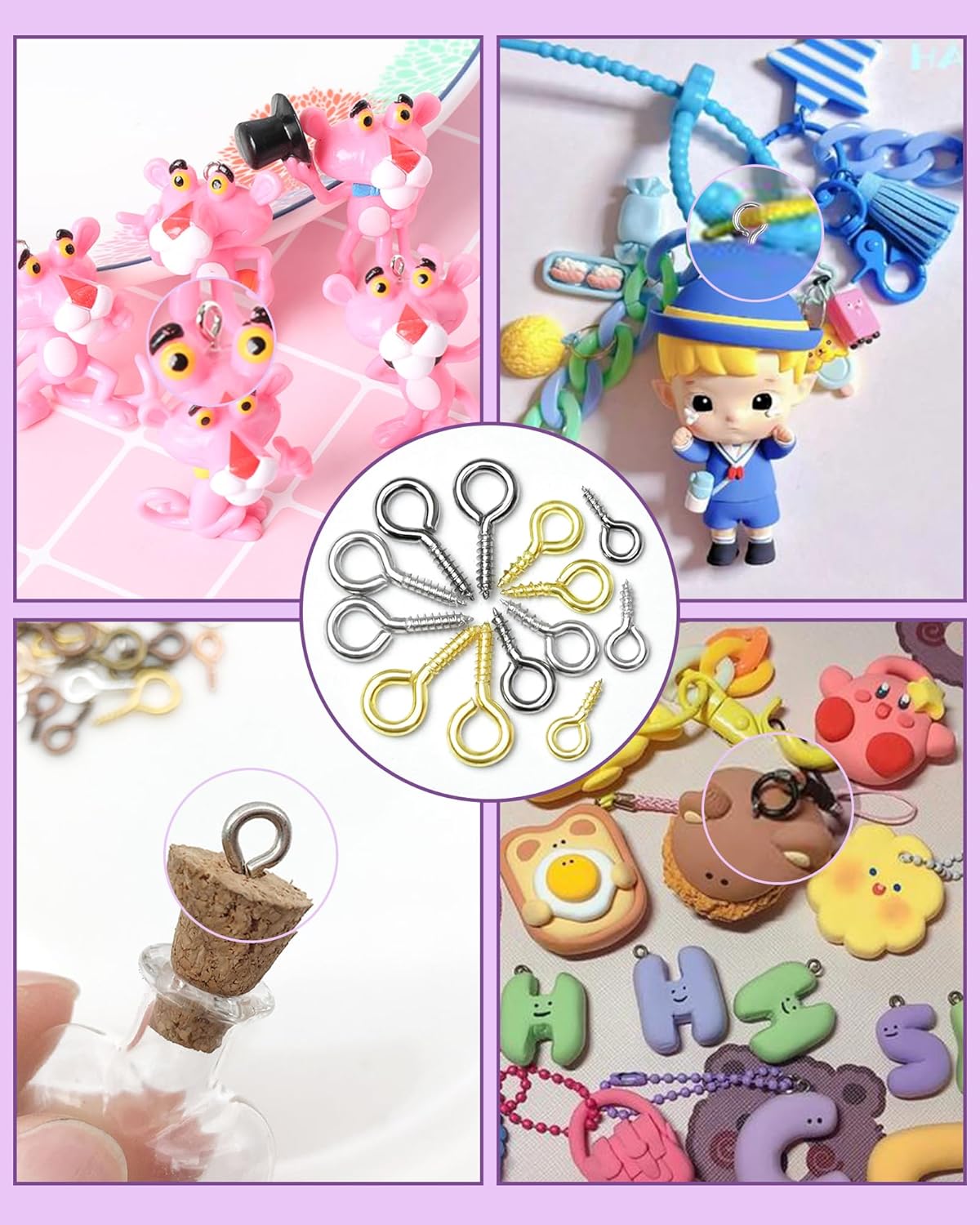 470pcs FIVEIZERO Mixed Gold & Silver Copper Small Screw Eye Pins for Jewelry Making & DIY Crafts, Mini Eyelet Screws for Art Projects & Bead Charms, Tiny Eye Hooks & Screw Eyes in 3 Sizes for Crafts - Image 6