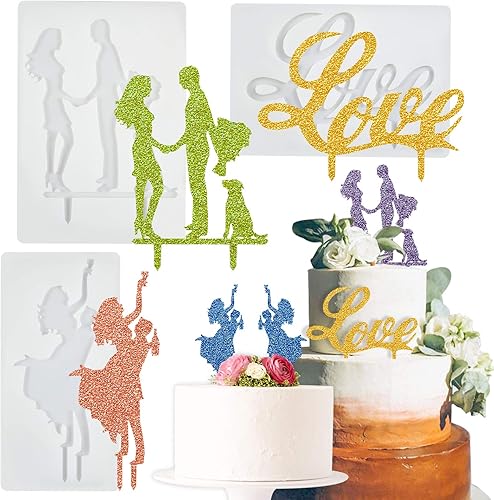 Miniatura 1 de Mr and Mrs Wedding Cake Topper Molde de silicona para fundición de resina, fondant Sugarcraft Vela Polímero arcilla proyectos de manualidades de 5-7