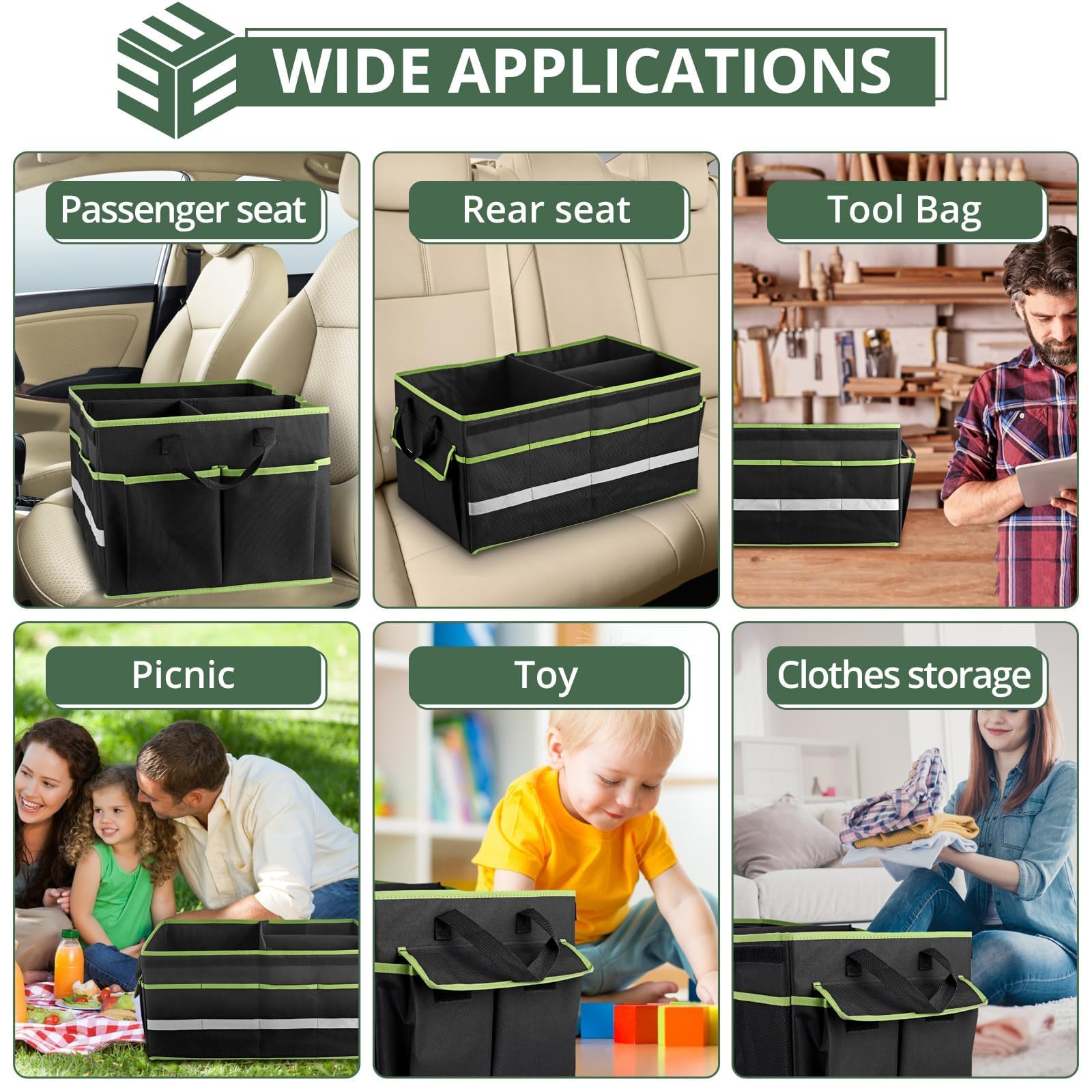 EYPINS Organizzatore Bagagliaio Auto, Portaoggetti Auto Impermeabile in Tessuto Oxford 600D, Pieghevole con 8 Tasche, Riflettore e Fondo Antiscivolo, 55x32.5x28 cm