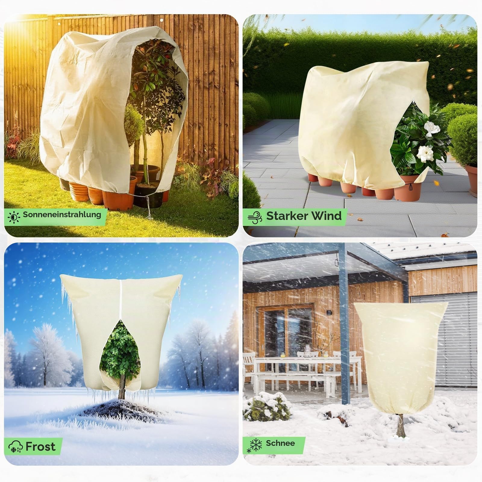 Pflanzenschutz Winter 250 x 360cm Winterschutz für KüBelpflanzen 80 g/m² | Winterschutz für Pflanzen Atmungsaktiv mit ReißVerschluss und Zugband, für Baum Palmen überwinterung Cremefarben