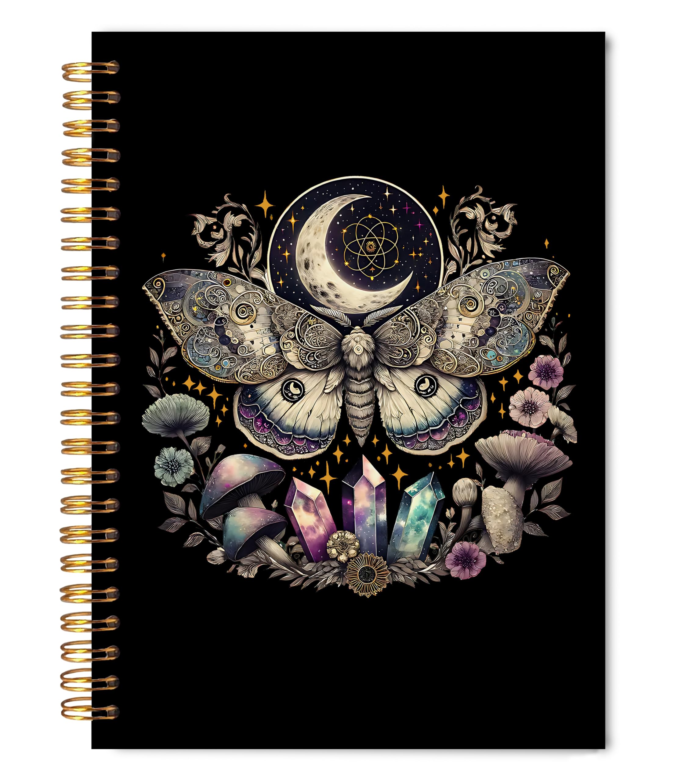 Witchy Celestial Butterfly Spiral Notebook Journal 5.5x8.3, Dark Academia Moth Crystals Botanical Journal for Women, Witchy Gifts for Women, Gothic Witch Journaling Notebooks