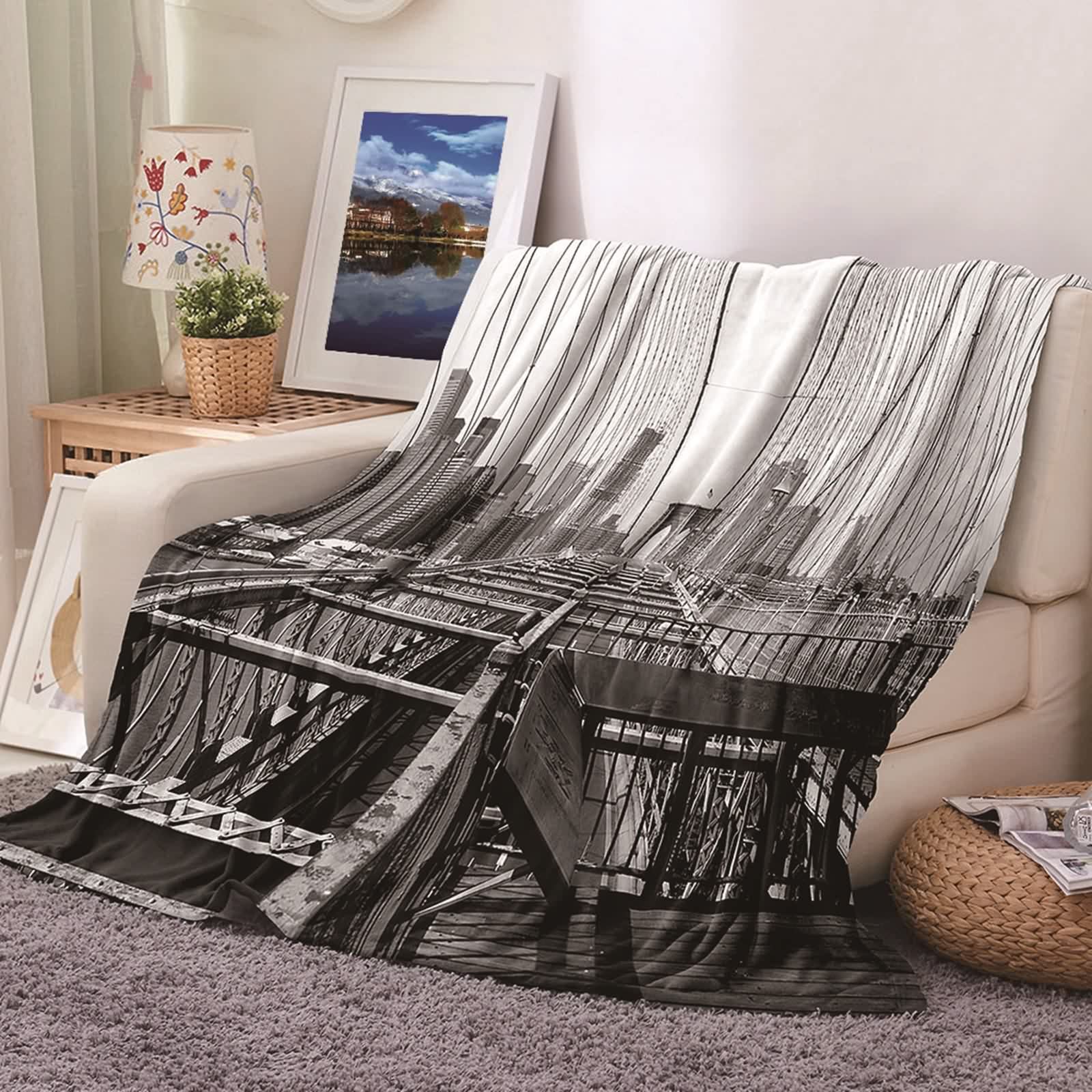 Couverture douce et confortable pour canapé KnSam plaid flannel gris 100x150