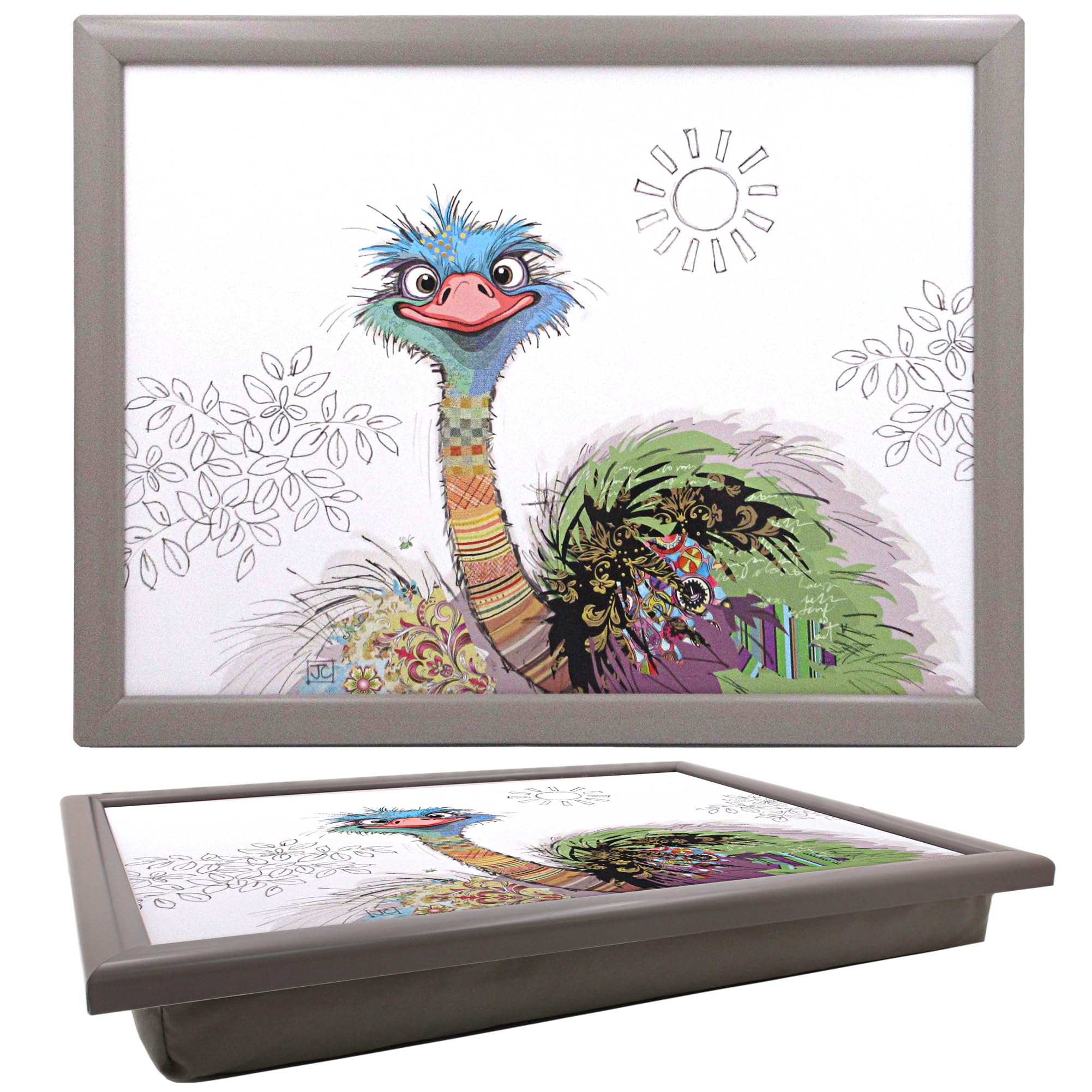 Lesser & Pavey Bug Art Oscar Ostrich Laptray For Food Serving & Breakfast | Comfortable Lap Trays With Bean Bag Cushion For Snacks & Dinner | Durable Serving Tray For Eating On Lap For Adults