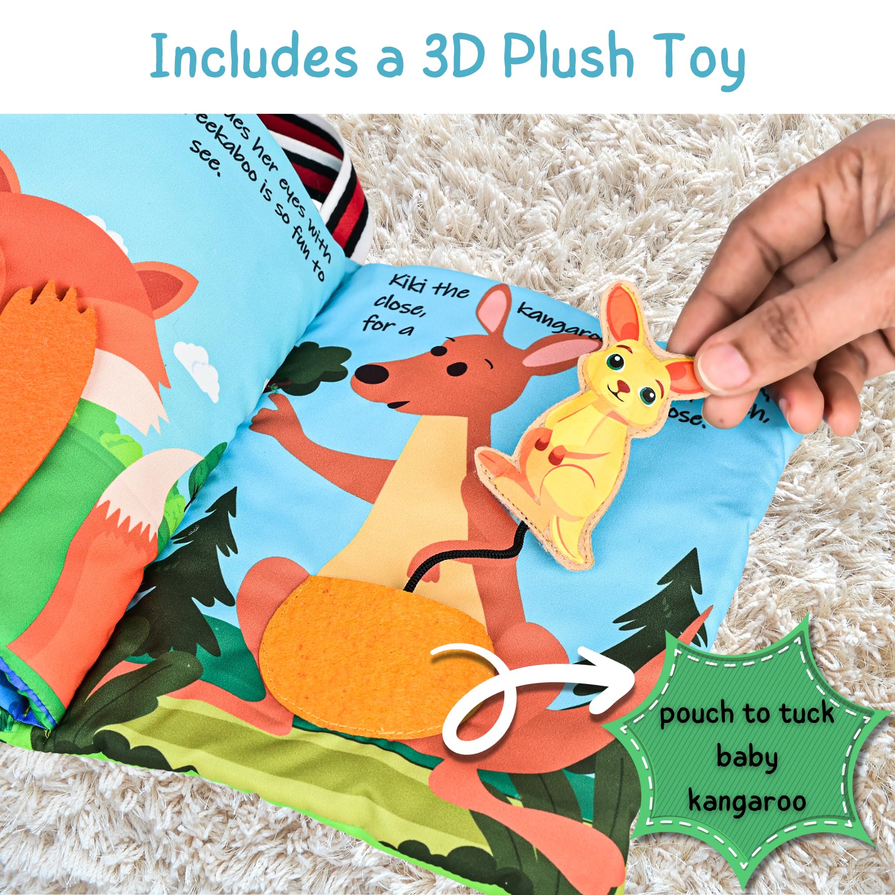 Seraphina Peek-A-Boo Jungle Animal Cloth Baby Book | Crinkle Books for Babies with Interactive Finger Puppets | Sensory Touch Feel | Baby Books 0-6 Months | Early Learning Gift for Infants & Toddlers 2