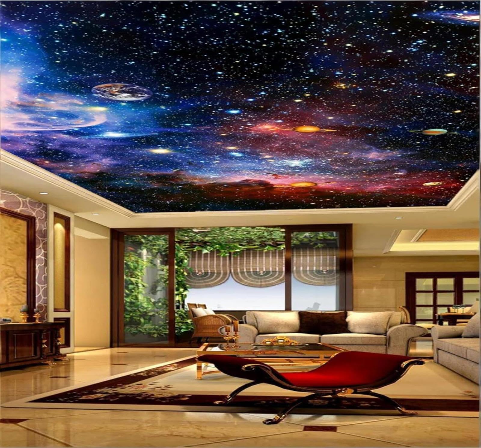 XLMING Beautiful Three Dimensional Universe Starry Sky Planets 3D Wallpaper Silky Texture Home Study Office Grey Dining Room Sofa Bedroom Living Room TV Backdrop-350cm×256cm