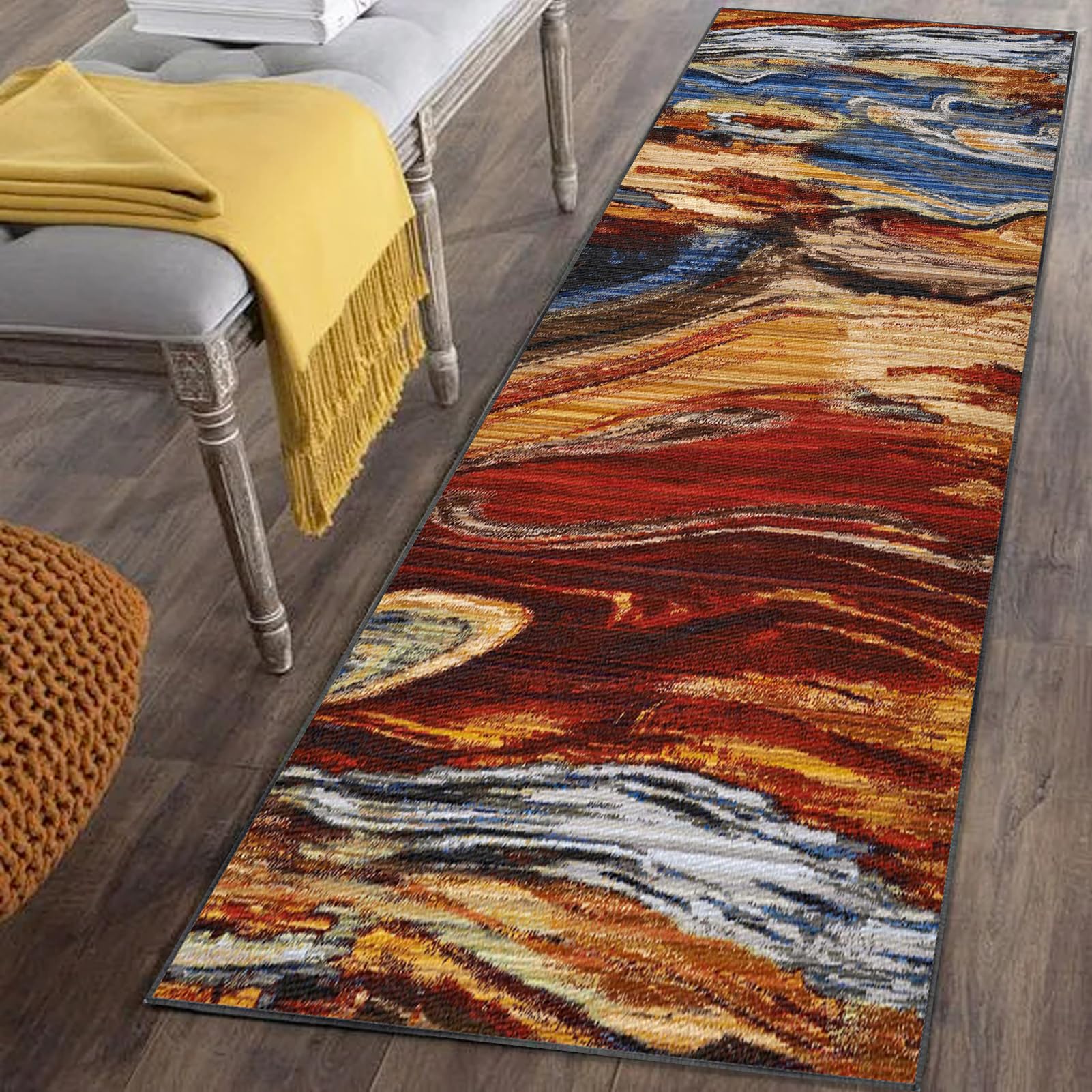 Teppich Läufer Flur rutschfest 120 x 450 cm Küchenläufer Teppich Küche Flurläufer Lang Waschbarer Küchenteppich Teppichläufer Flur Korridor Teppich Läufer für Küche, Eingang, Wohnzimmer, Schlafzimmer