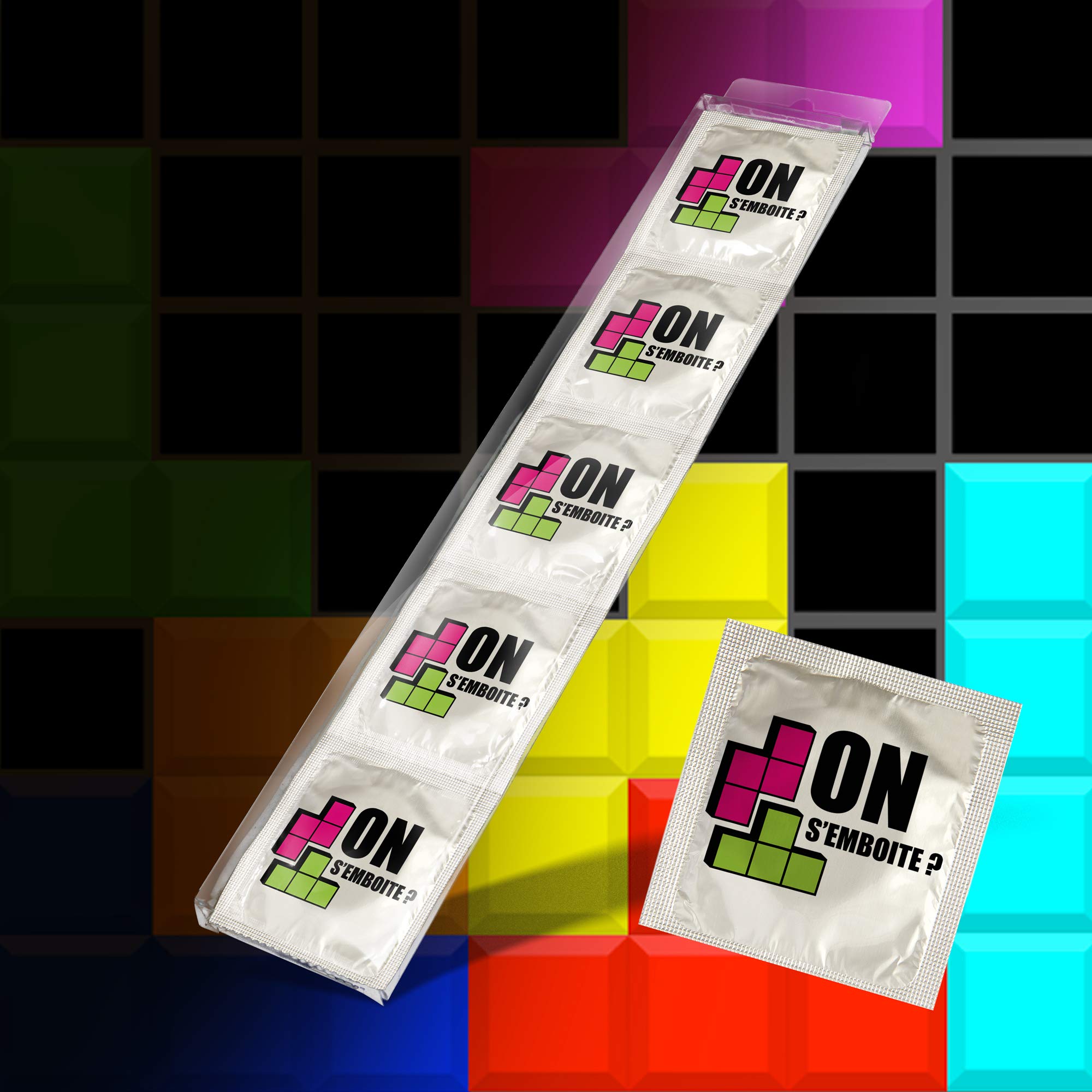 TETRIS Funny Condoms – Pack of 5 – Funny Gift Idea – Printed in France – Thin and Resistant Latex