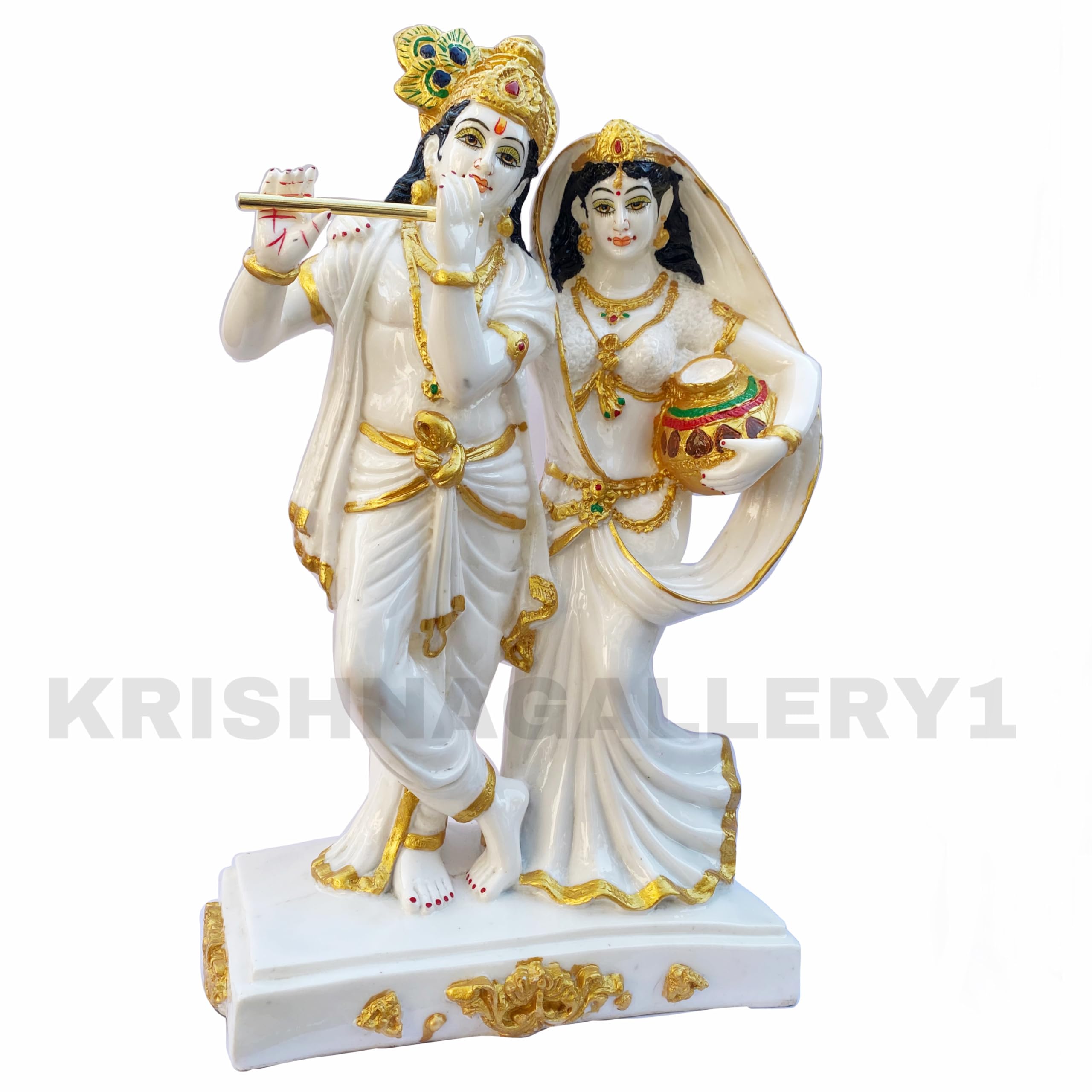 KRISHNAGALLERY1 Antique White Radha Krishan Murti Krishna Statue for Home Decoration Pooja Room Gift Showpiece Idol 16 Inch Big Large Size, Marble 1