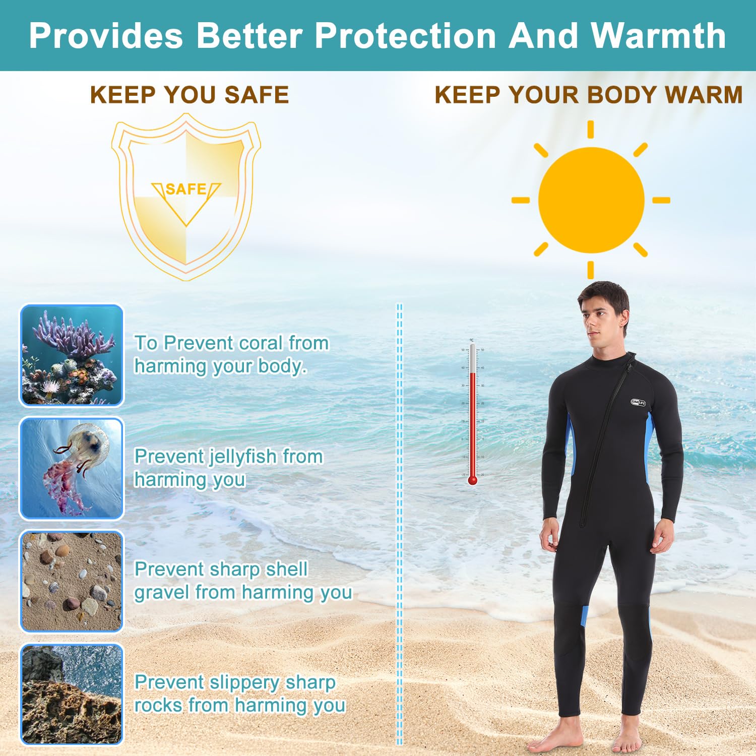 Muta da Uomo, Corpo Intero Muta Sub Uomo, Muta in Neoprene da 3mm Muta da Sub per Immersioni Snorkeling Nuoto Surf