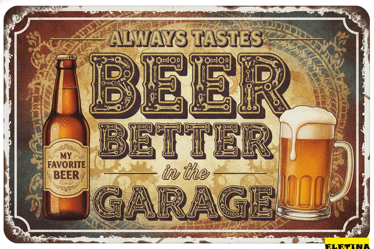 Personalized Sign for Man Cave Beer Always Tastes Better In The Garage Vintage Metal Tin Home Garage Wall Decor Funny Metal 8x12 Inch Private Property Decorative