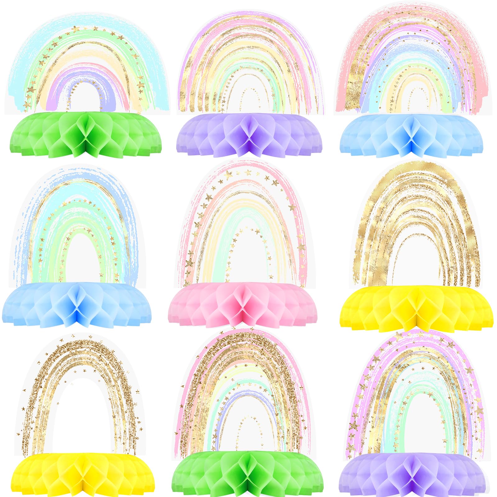 Rainbow Party Decorations - Honeycomb Centerpieces for Kids' Rainbow Birthday and Baby Shower Table Decor
