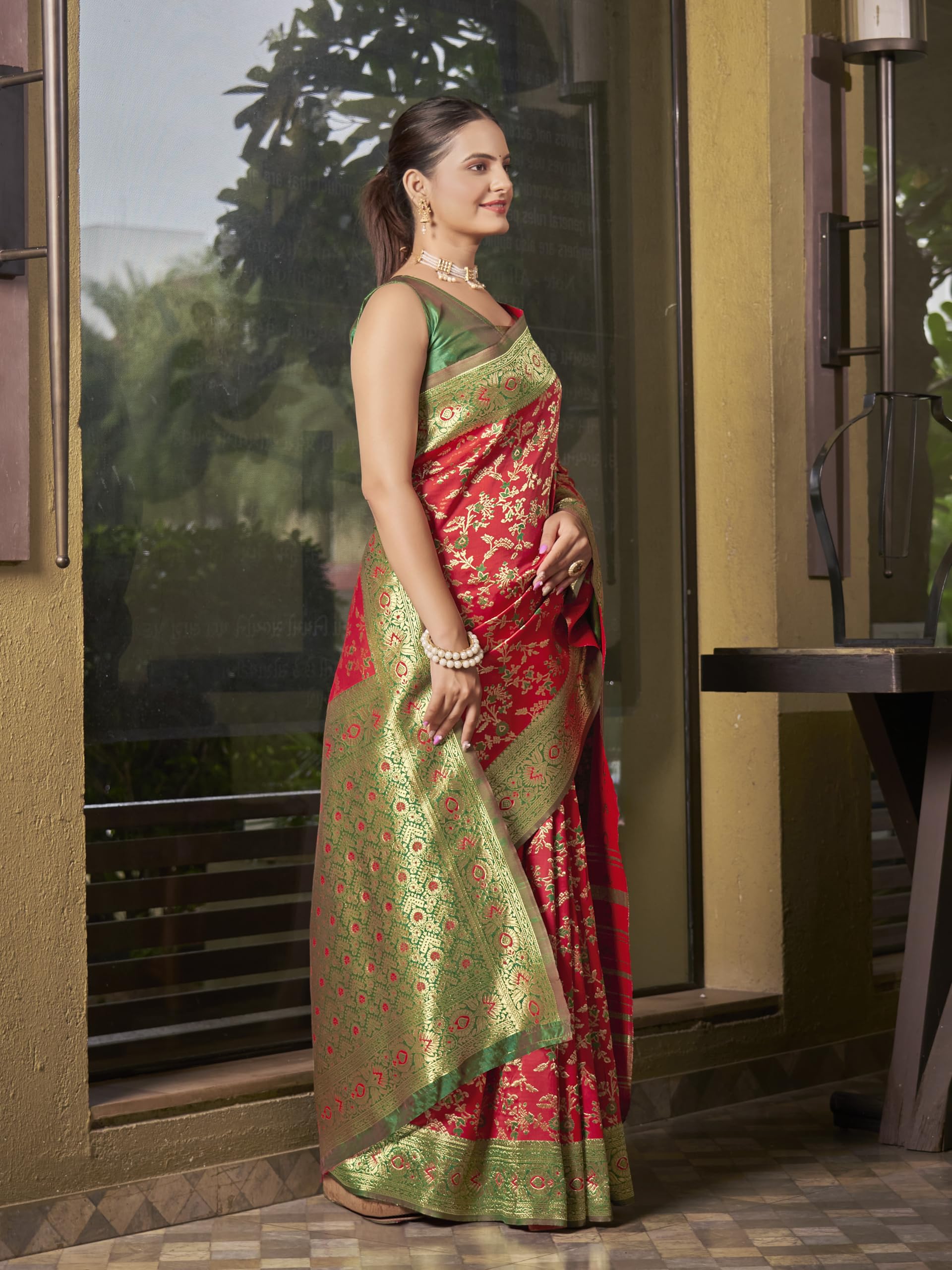 Glory Sarees Women's Minakari Banarasi Sarees for Women With Blouse Piece (Best_Silk_Saree_Red) 2