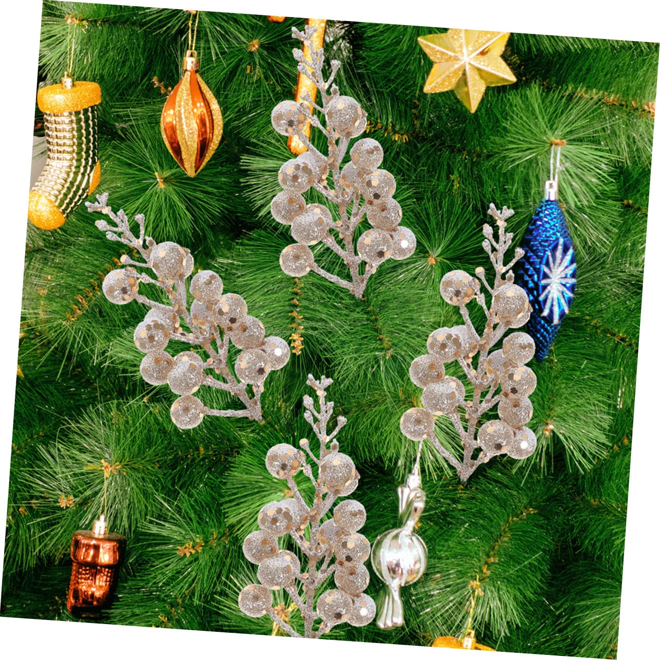Alipis 36 Pièces Imitation De Baies De Noël Fausses Baies De Houx Arbre De Noël Artificielle Choix De Cueillette De Fleurs De Cueillette De Houx De De Mousse
