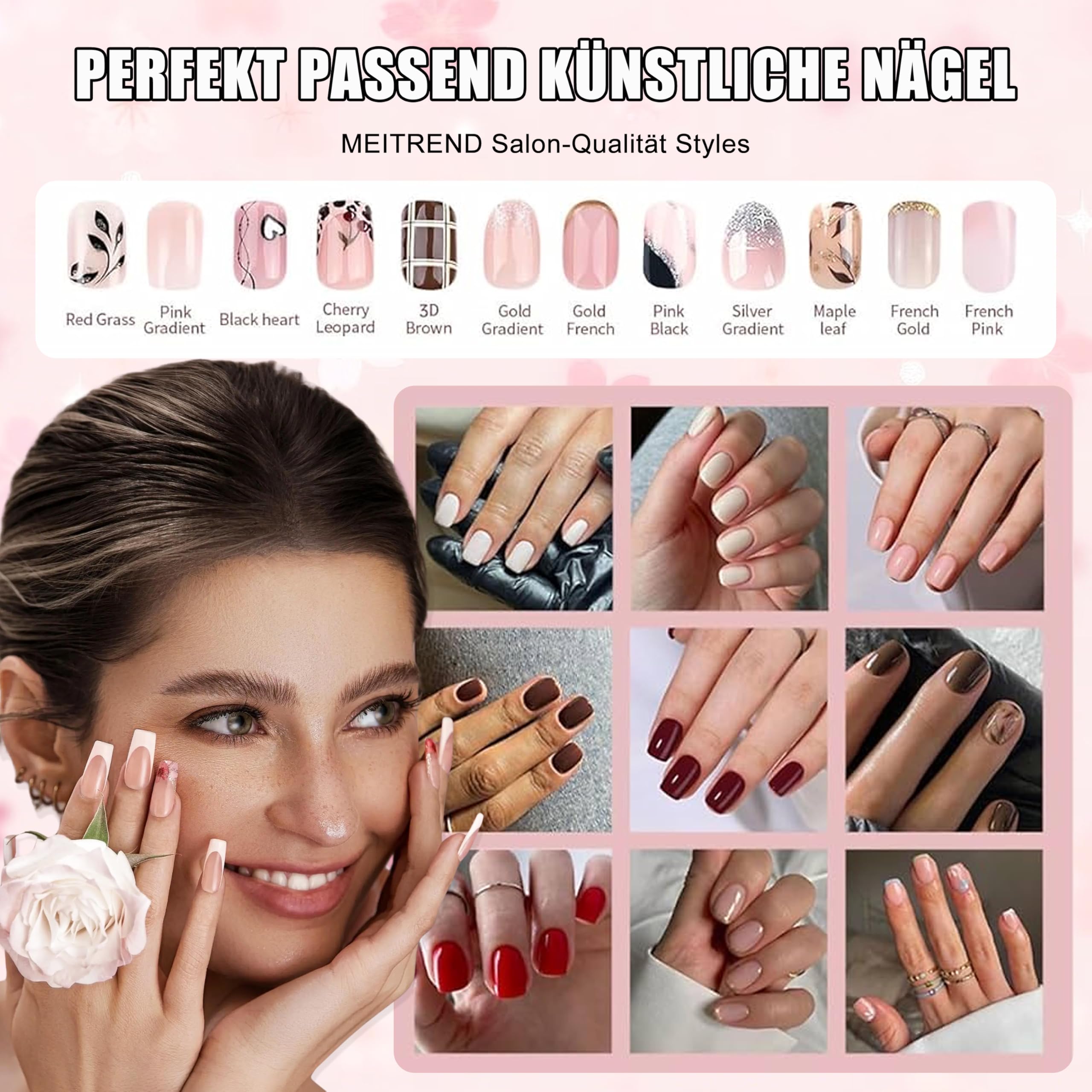 24 sztuki Press on Nails sztucznych paznokci – czerwone, krótkie, kwadratowe paznokcie do naklejenia, sztuczne paznokcie do naklejenia Full Cover, akrylowe paznokcie dla kobiet i dziewcząt, Nail Art