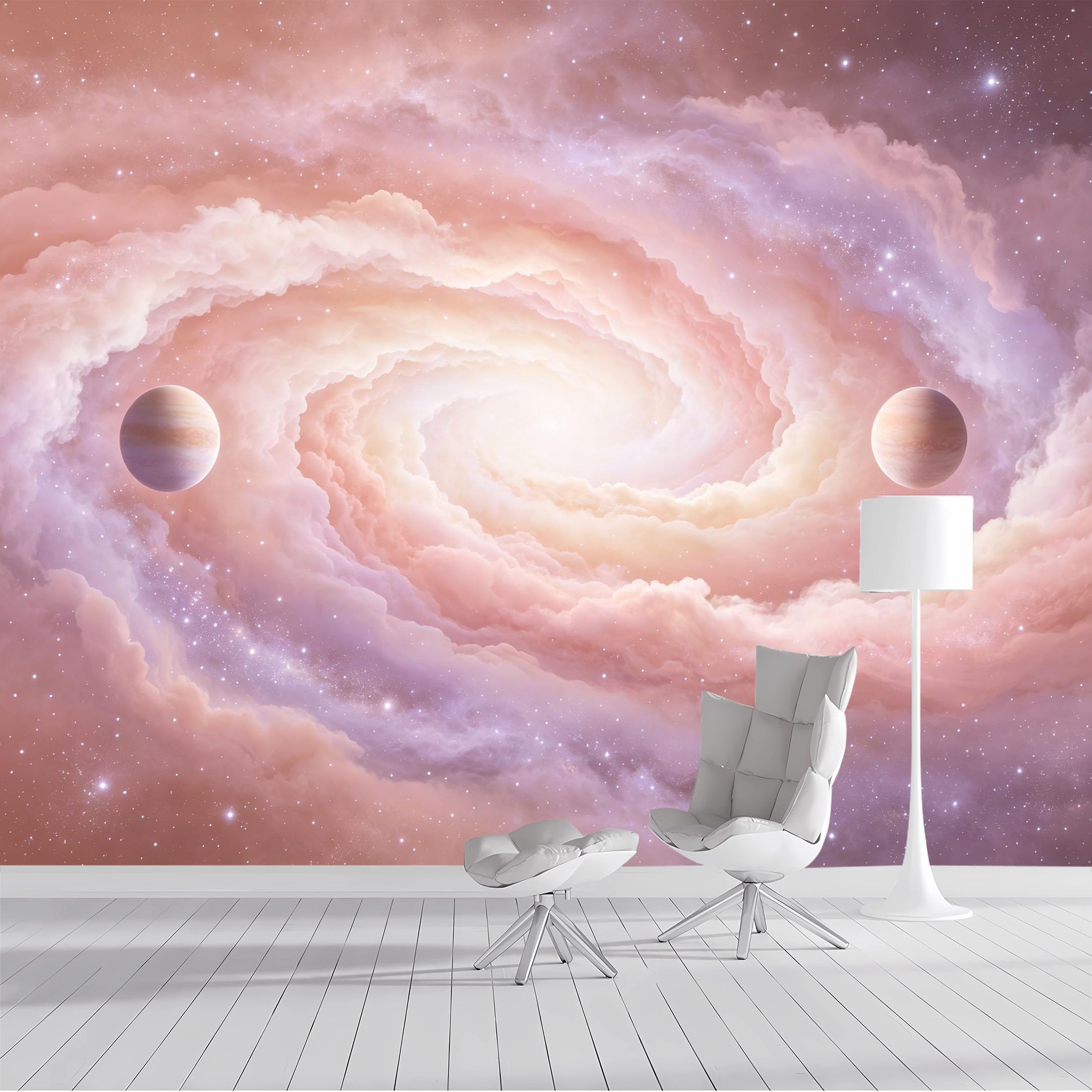 Custom Size Wall Mural Cosmic Nebula Swirl Planets Watercolor Style SelfAdhesive Wall Fabric Removable Peel and Stick Wallpaper Wall Decor for Living Room Bedroom Bathroom