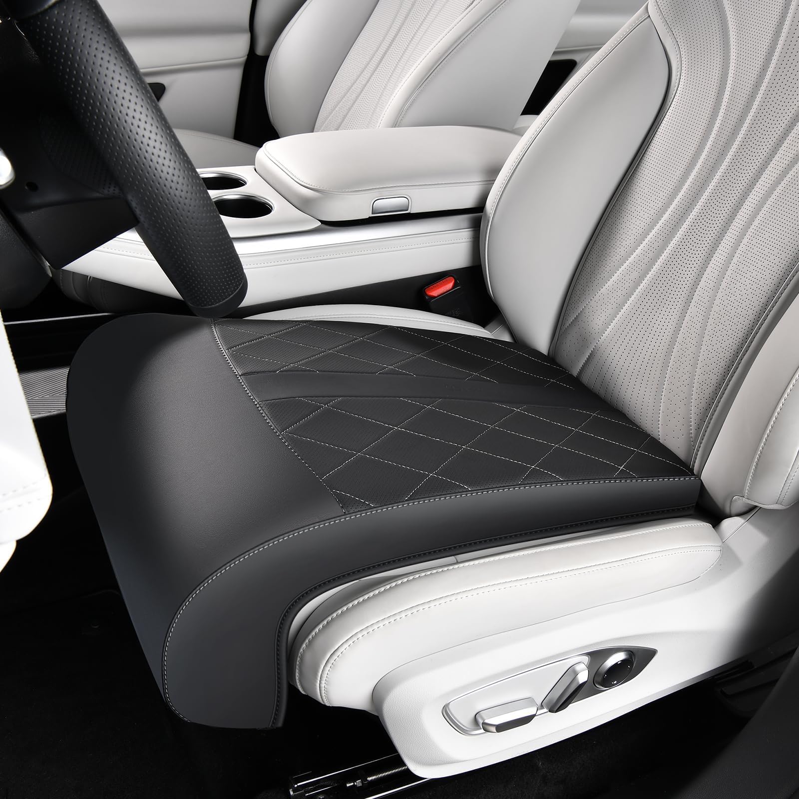 coverado car seat leg extension support pad, waterproof leather leg extender cushuon for car seats office chairs, universal car seat cushions fit for most vehicles (black)
