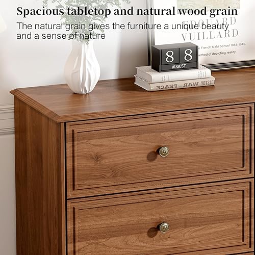 Miniatura 52 de Cómoda de 6 cajones, cómoda de mediados de siglo de 47 pulgadas de ancho, cómoda de madera para dormitorio con 6 cajones de almacenamiento para