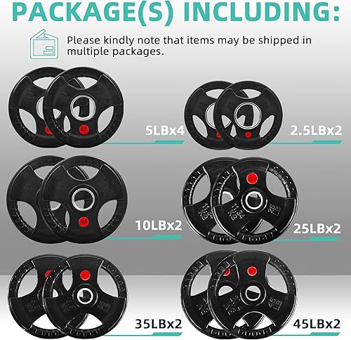 Miniatura 2 de Fitvids Olympic 2-Inch Cast Iron Barbell Set, Including 300 LBS Weight Plates and 7FT Barbell Set, Multiple Packages
