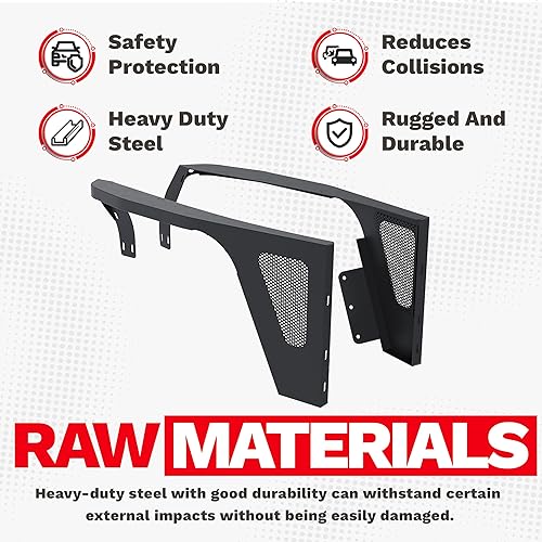 Miniatura 6 de ECOTRIC Guardabarros delantero compatible con Jeep Wrangler YJ 1987-1996 - Protectores basculantes con luces LED Eagle con inserto de malla, color