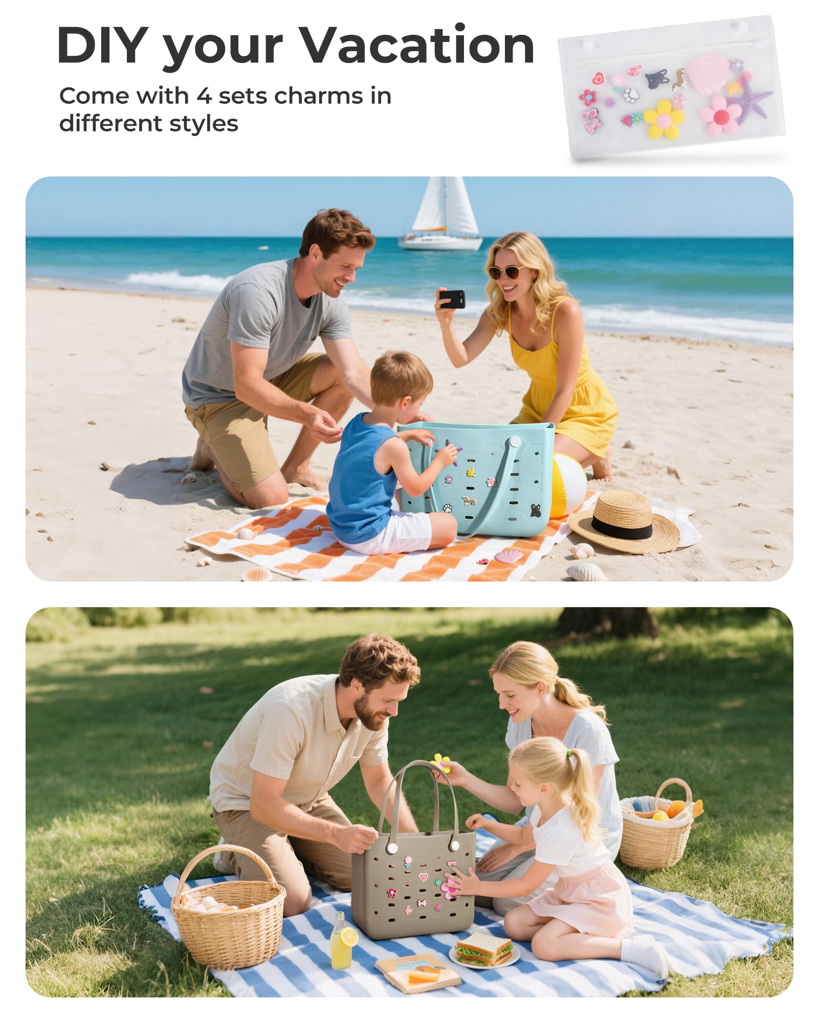 bagsmart Torba plażowa z gumy, wodoszczelna torebka w kształcie otworu, torba na zakupy, na podróż, kemping, plażę, basen, siłownię, zakupy