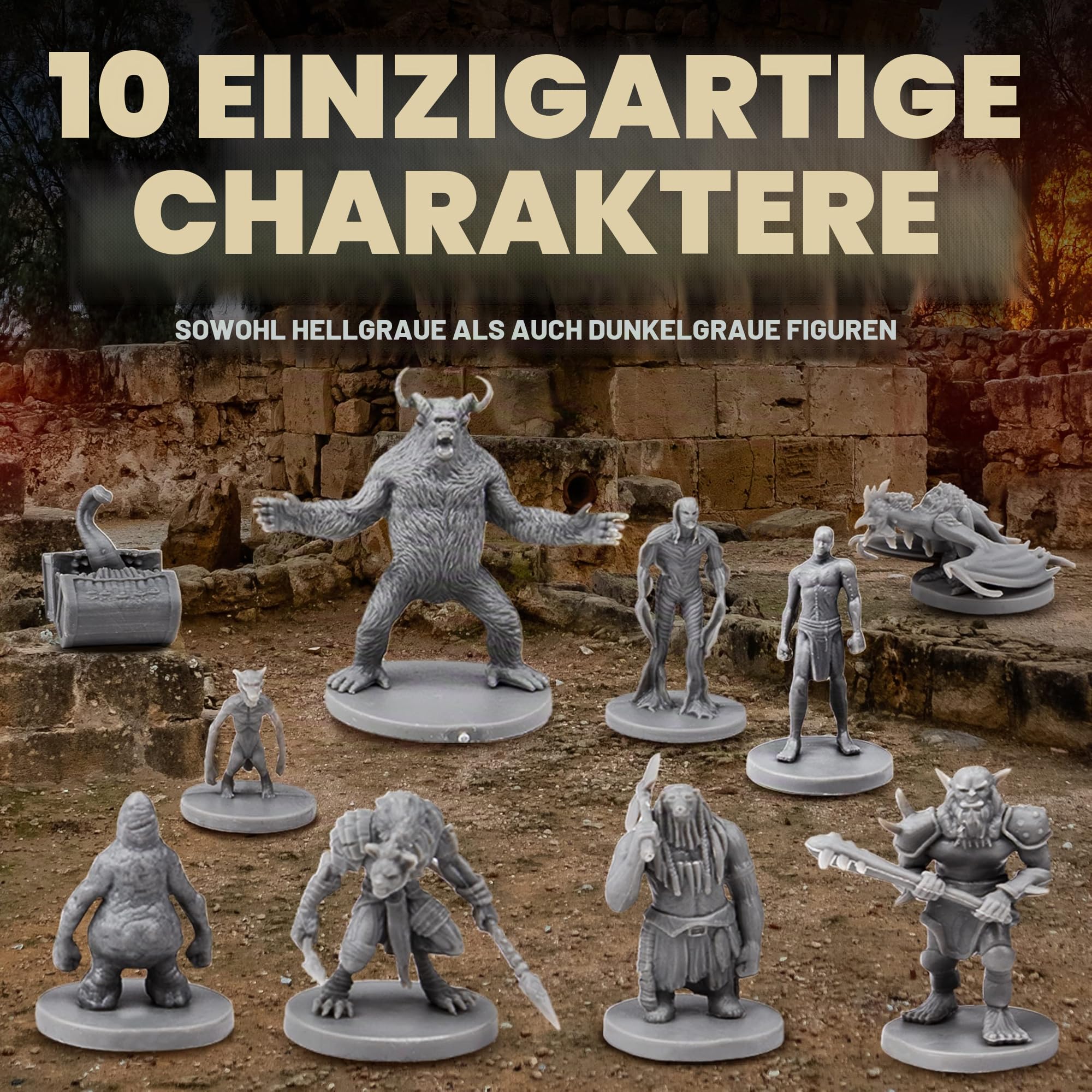 Path Gaming 40 Miniatur-Monster-Fantasy-Tisch-RPG-Figuren für Dungeons and Dragons, Pathfinder-Rollenspiele. 28 mm skalierte Miniaturen, 10 einzigartige Designs, unlackiert, ideal für D&D/DND